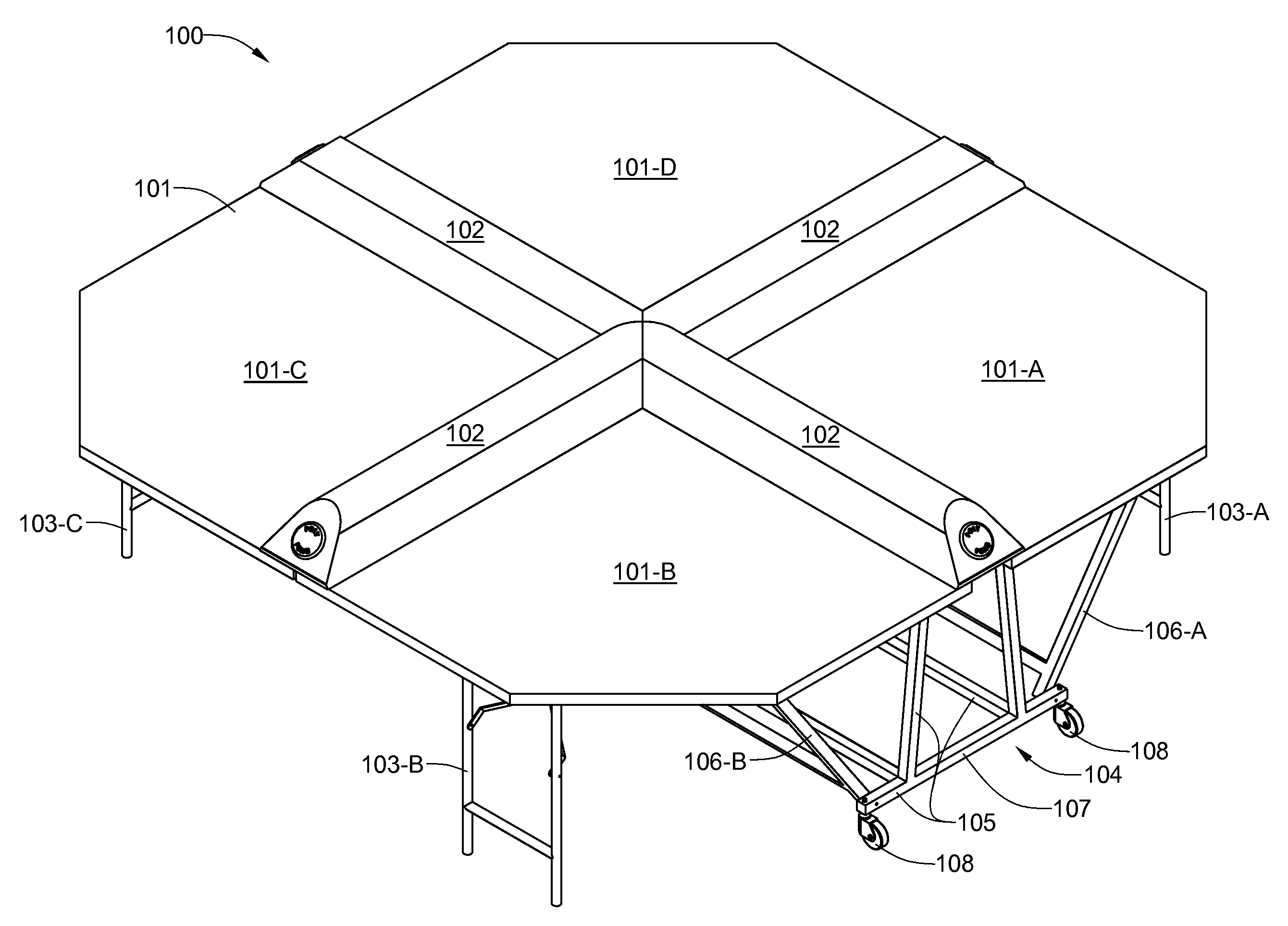 Table tennis game having a playing surface divided into multiple independent playing stations by intersecting rigid barriers