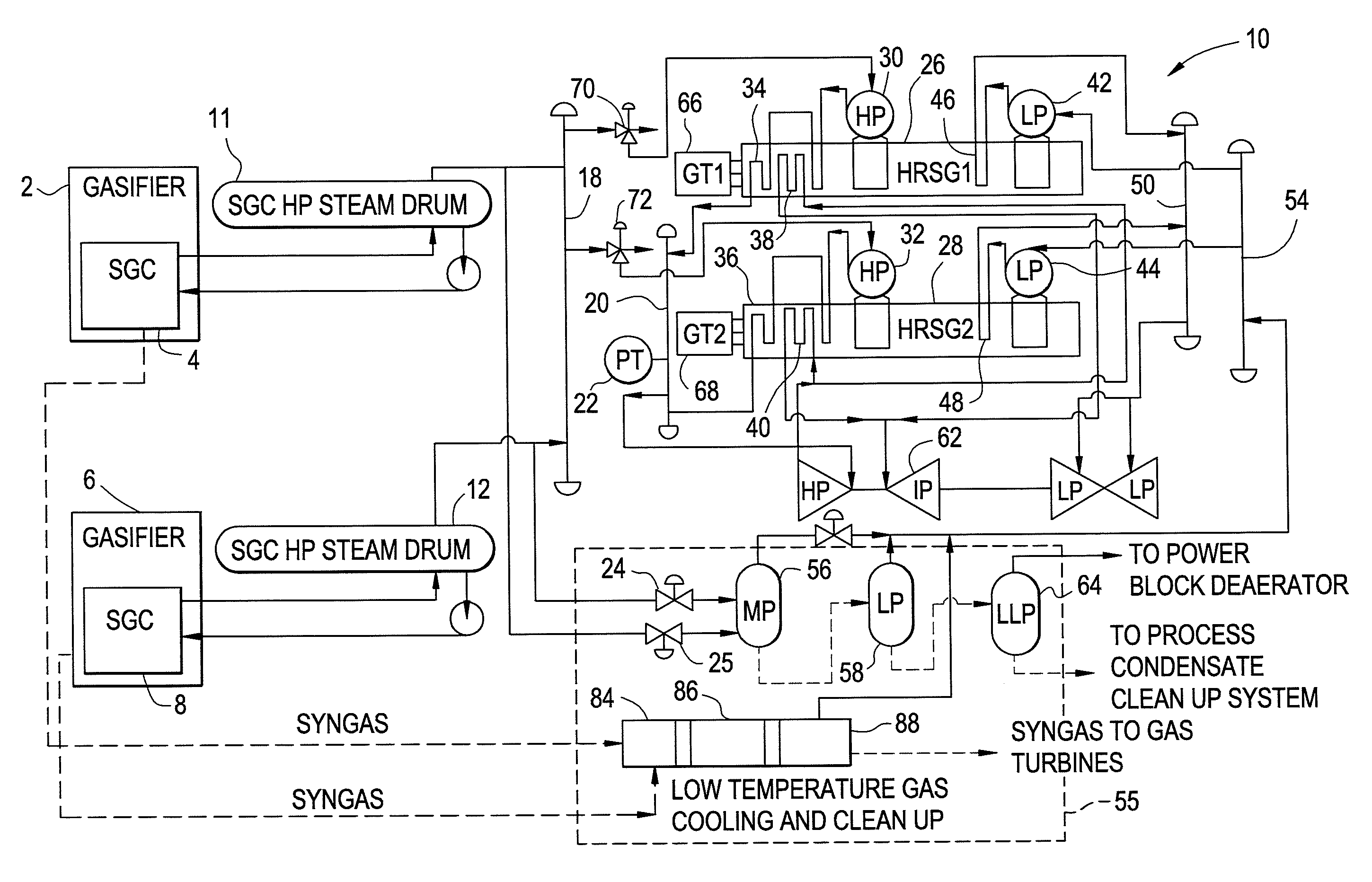 Integrated gasification combined cycle (IGCC) power plant steam recovery system