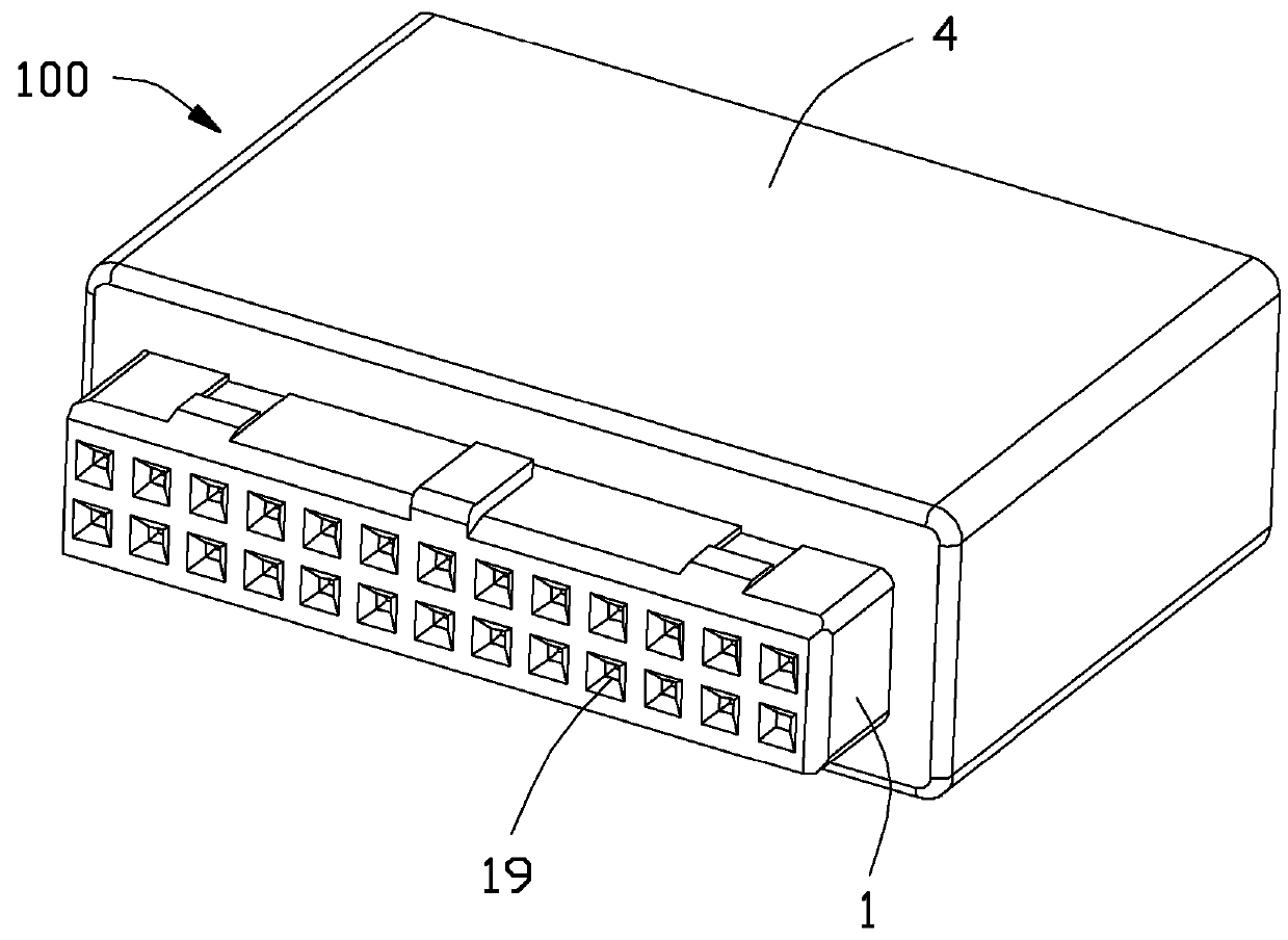 Insulative housing of a cable connector assembly having a one piece structure latch