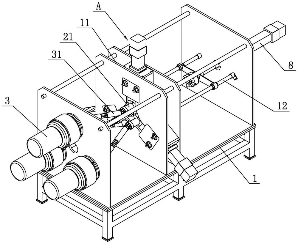 A three-roll cross-rolling device for forming stepped shafts