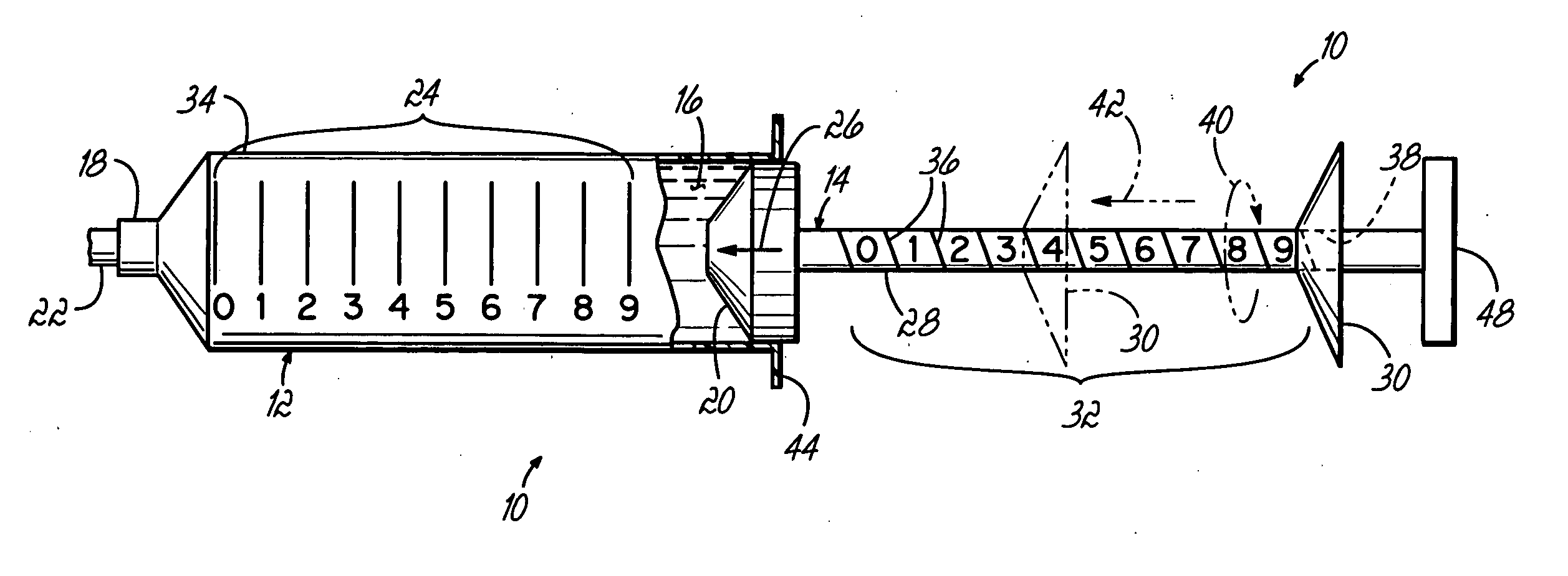 Calibrated pushrod for injection volume control in prefilled syringes