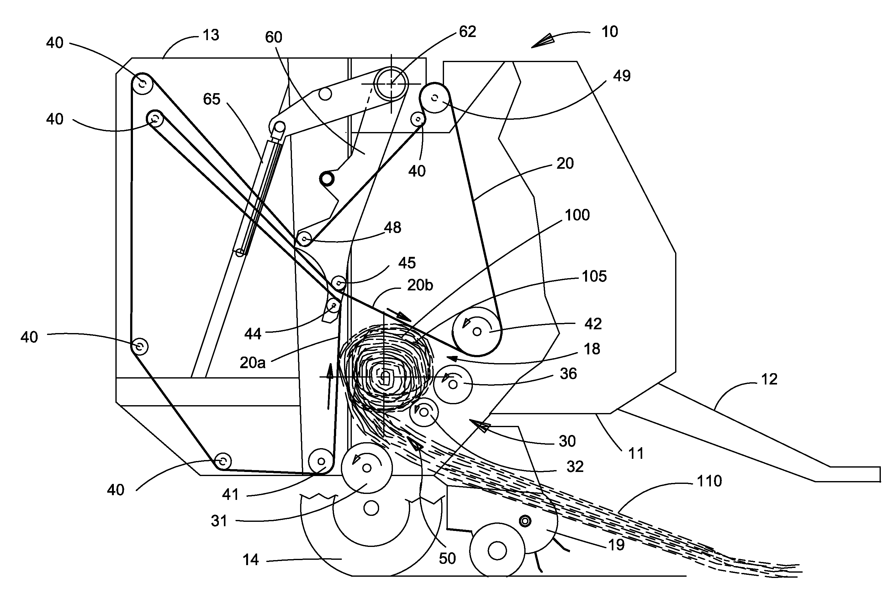 Belt routing in a round baler