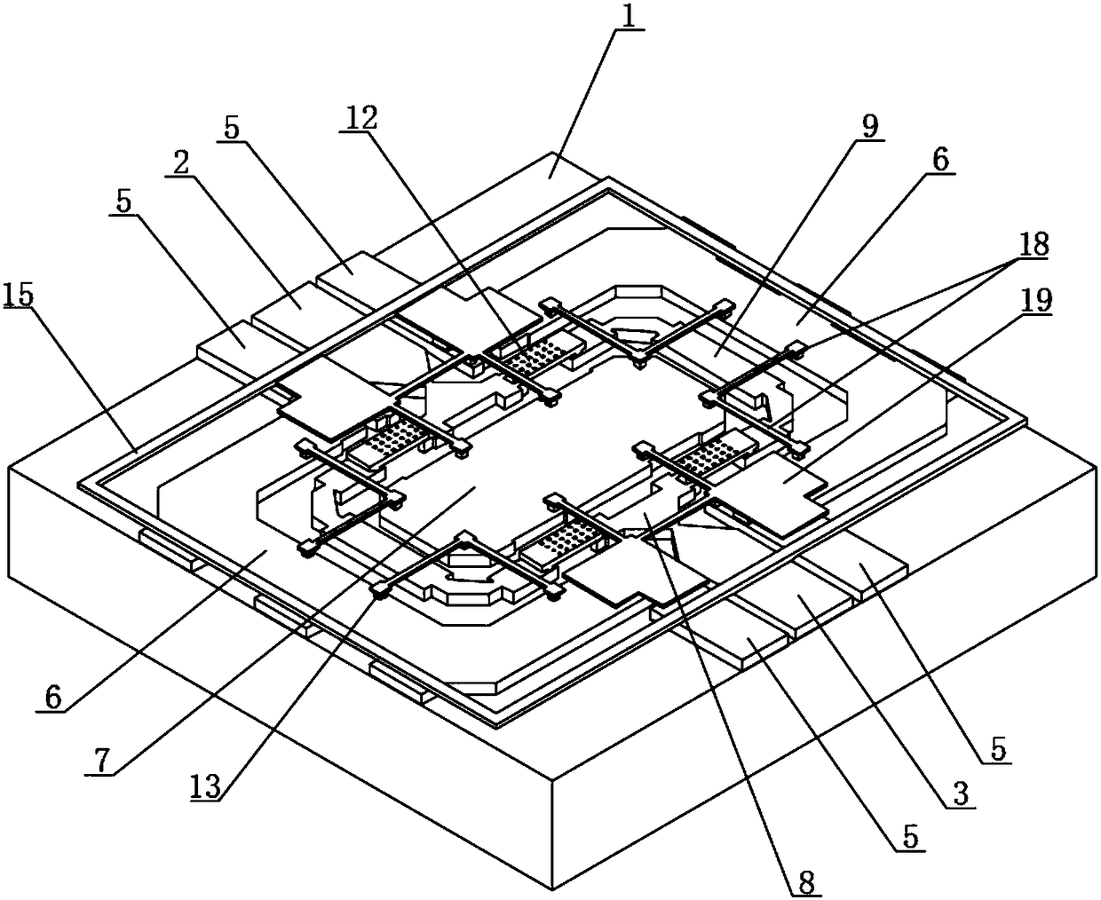 T-shaped four-cantilever beam type electronic calibration member switch