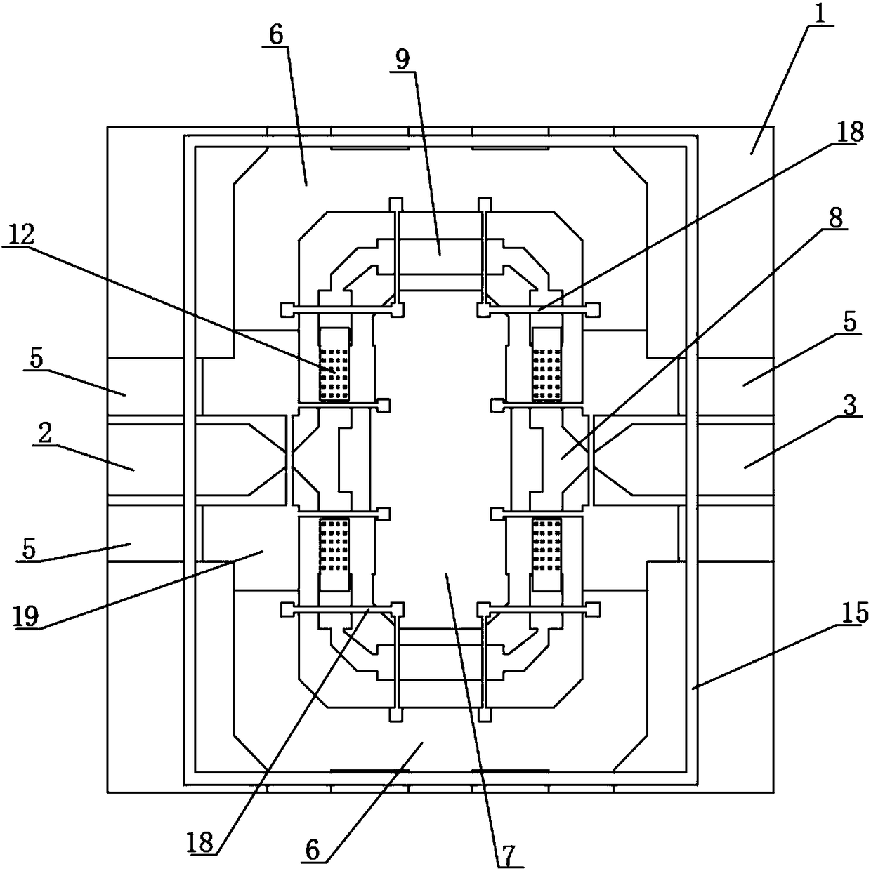 T-shaped four-cantilever beam type electronic calibration member switch