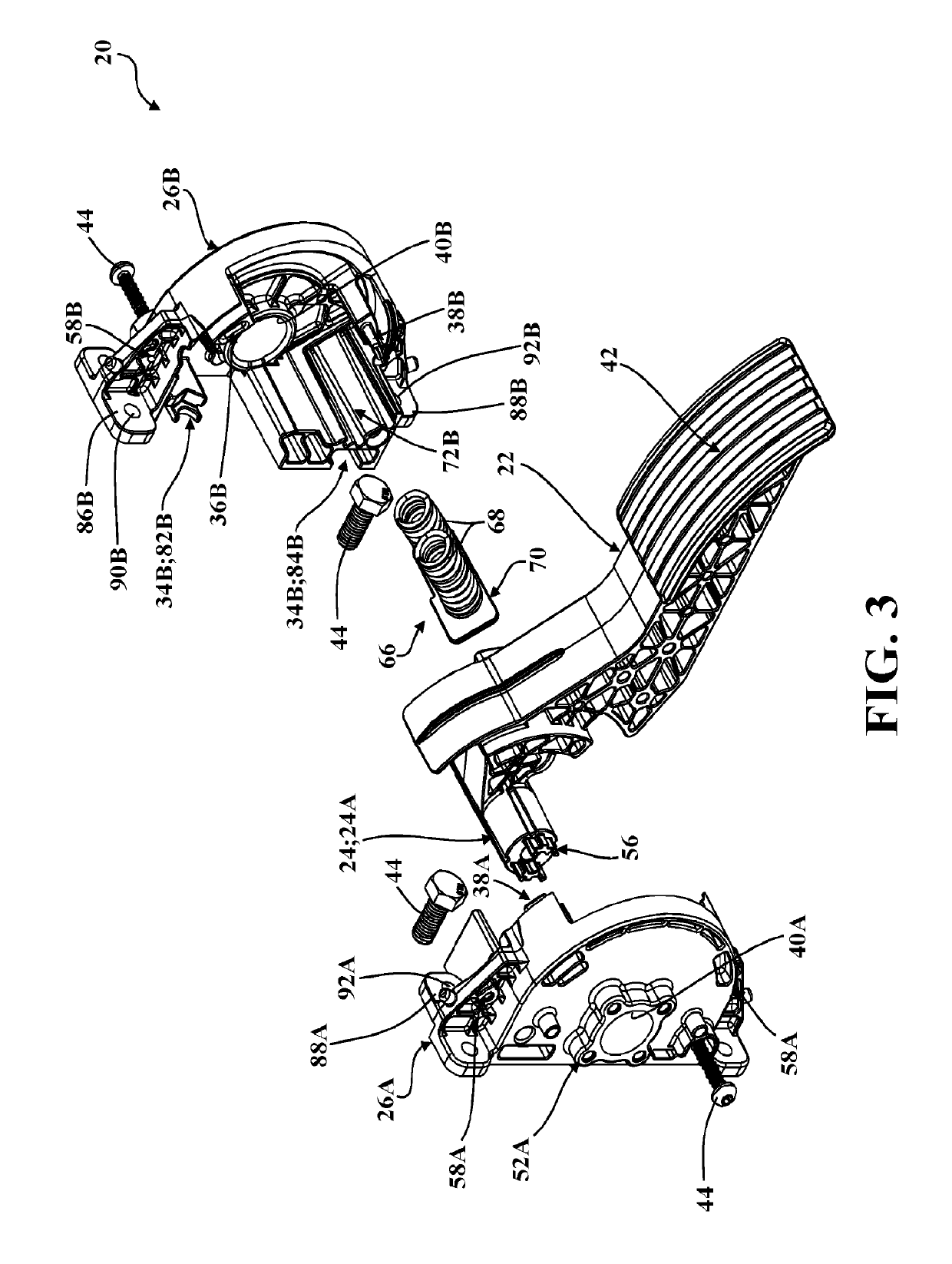 Pedal assembly with identical first and second housing components