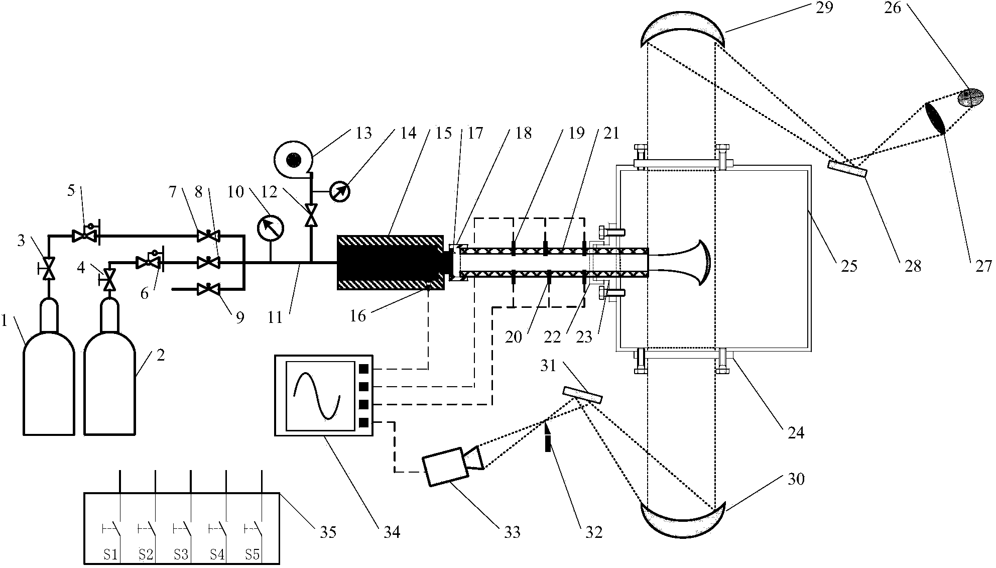 Test device for high-pressure combustible gas leakage spontaneous combustion and shock wave induction ignition