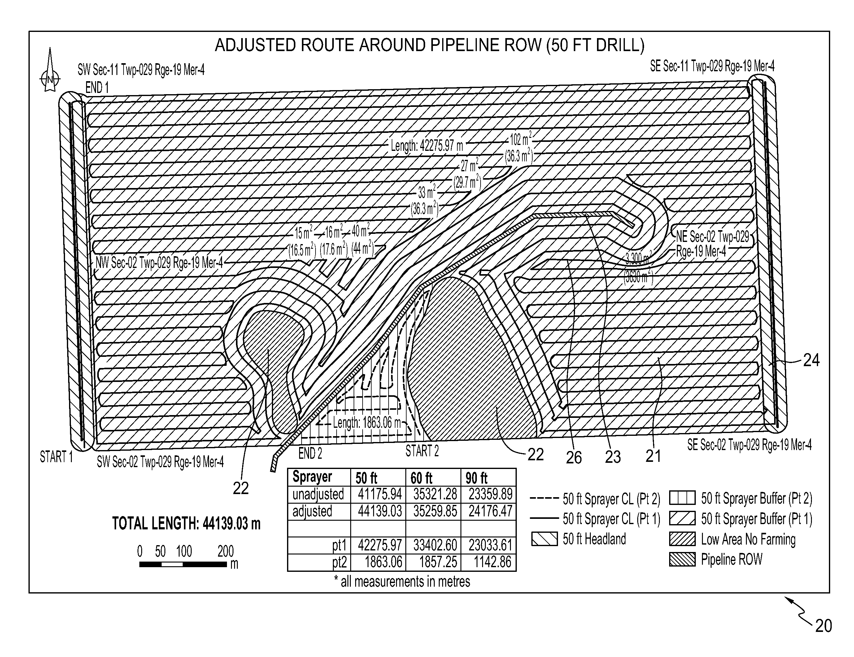 Method and system for determining optimized travel path for agricultural implement on land with obstacle