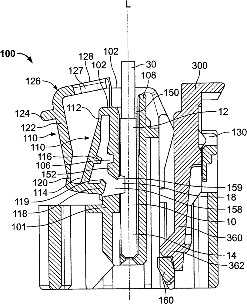 Plug connector housing with a fixing for an electric contact element and a cable