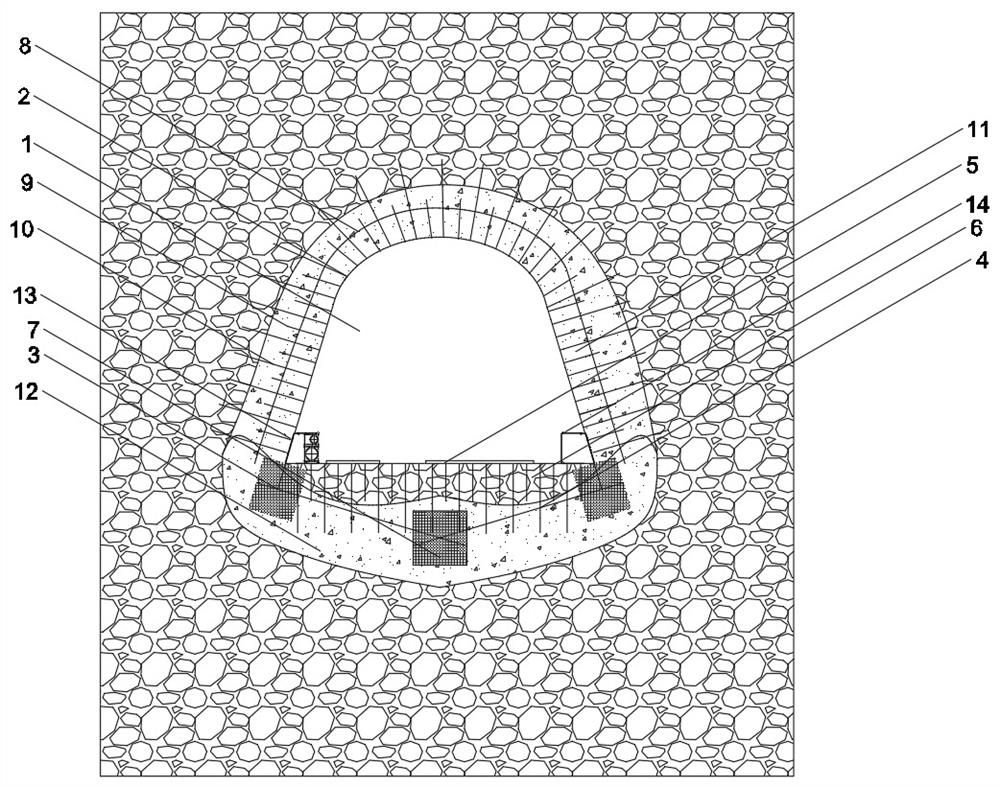 Pre-empty soft rock tunnel supporting structure and construction method thereof