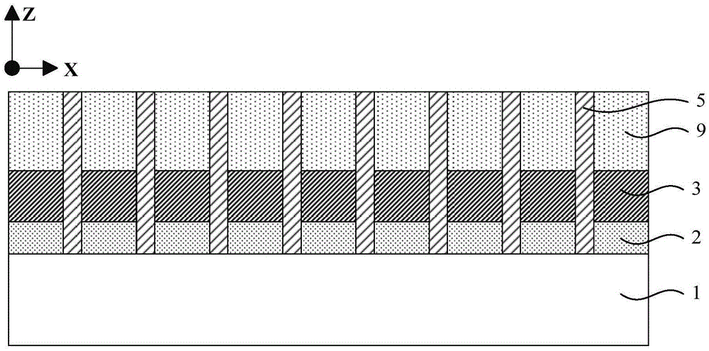 Three-dimensional stackable phase change storage array device and preparation method thereof