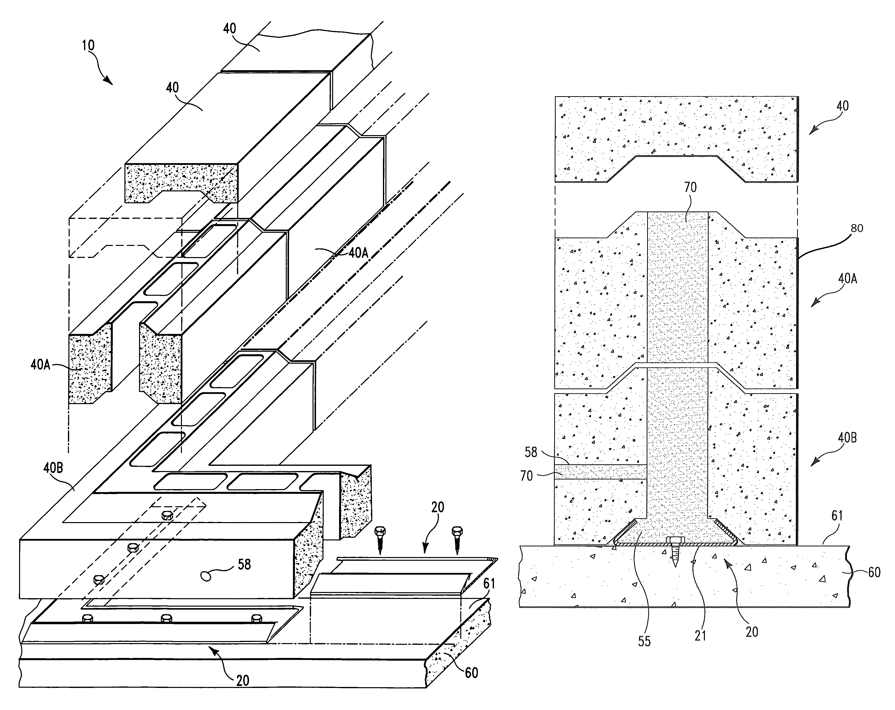 Stacking masonry block system with locking starter device