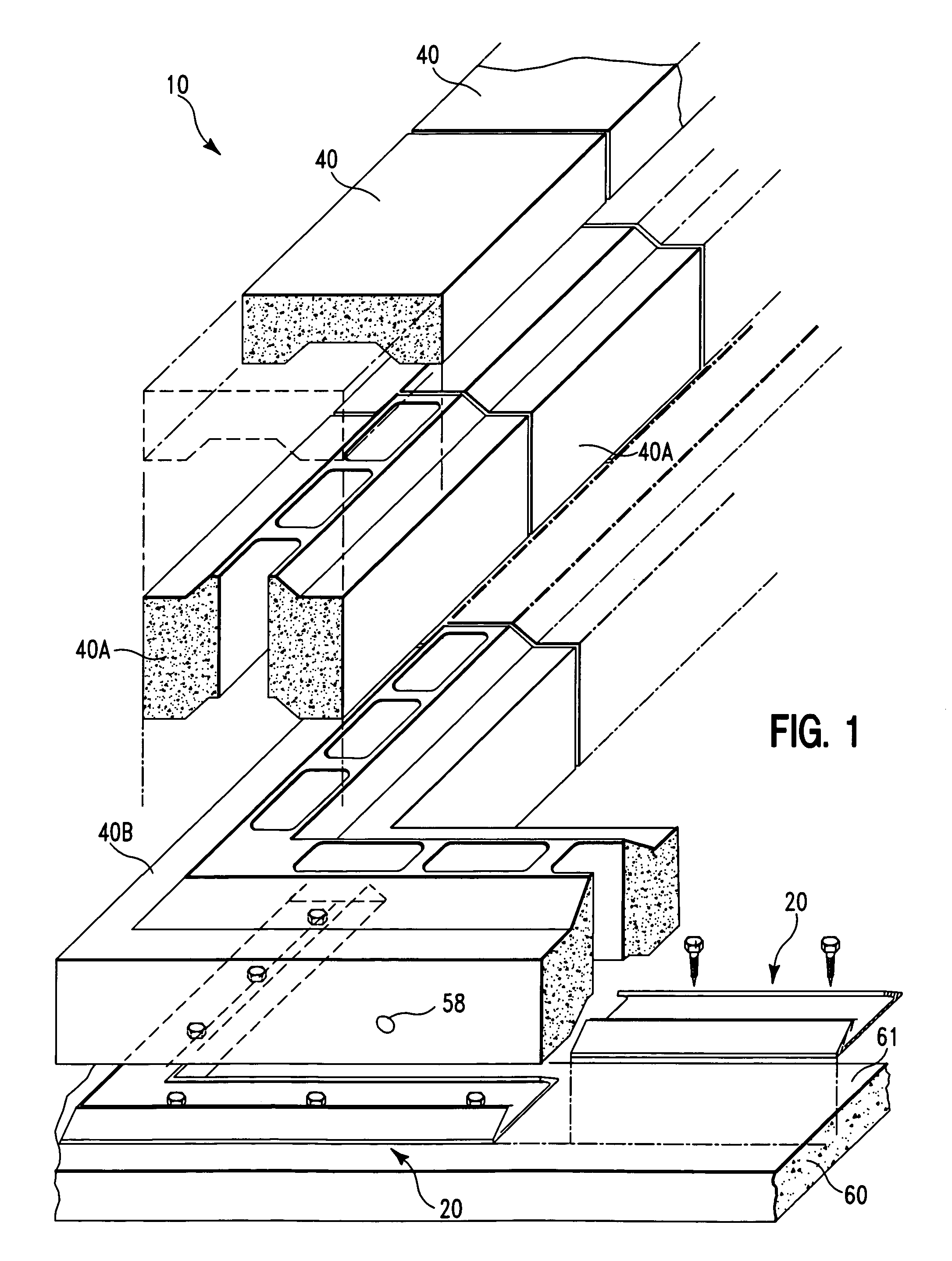 Stacking masonry block system with locking starter device