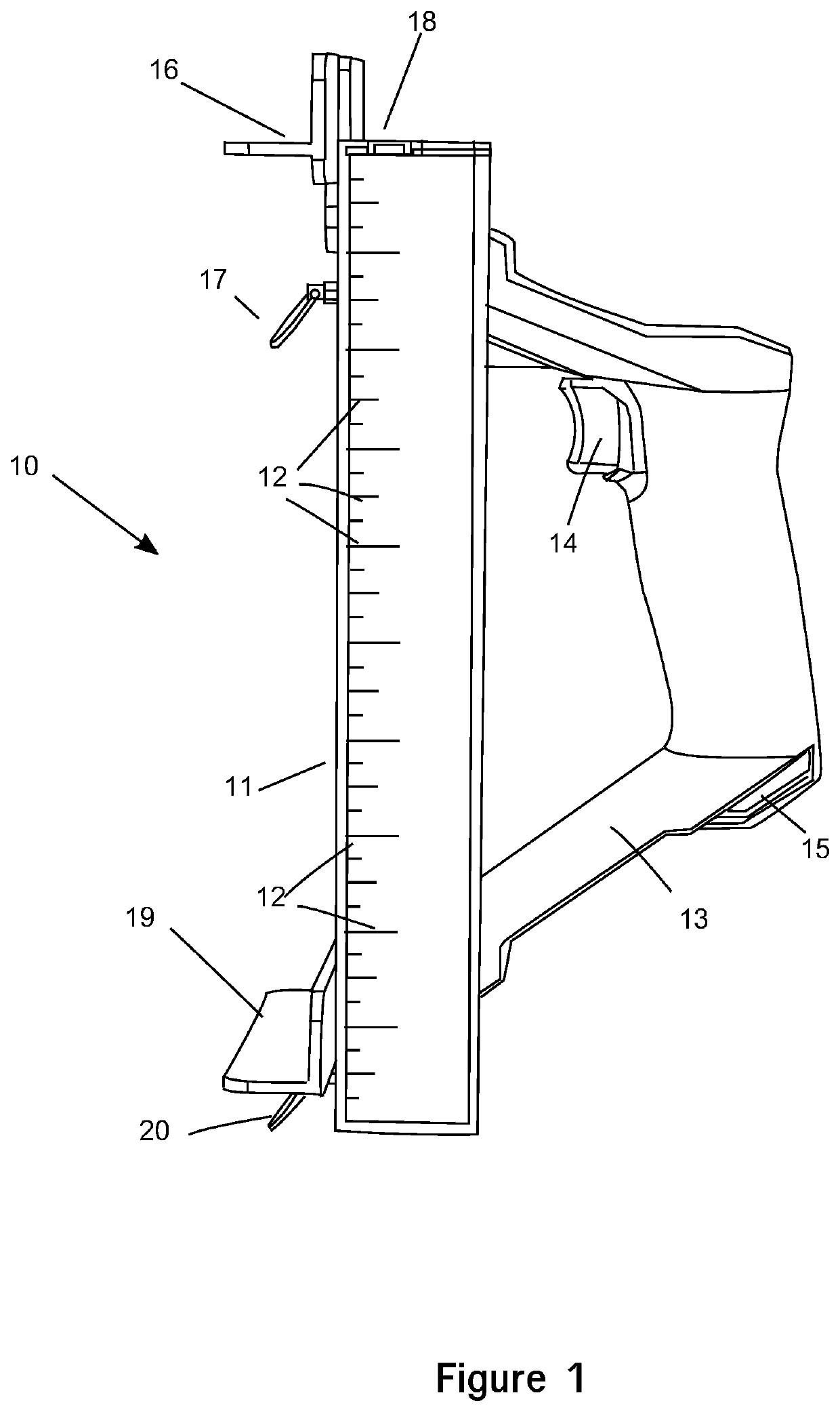 Hand-held tool for spacing clapboards with built-in extendible ruler