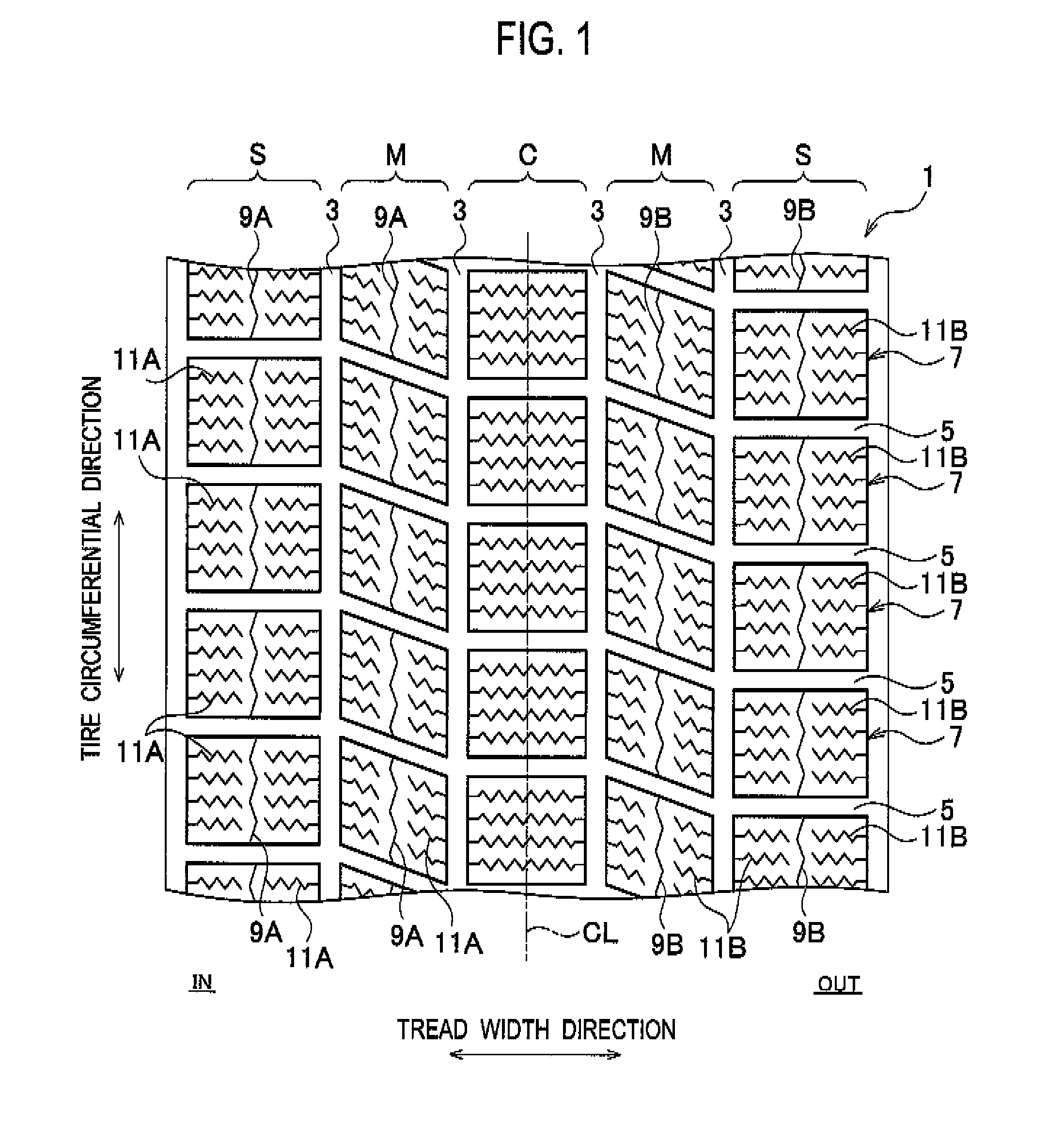 Pneumatic tire with tread having inside and outside circumferential sipes