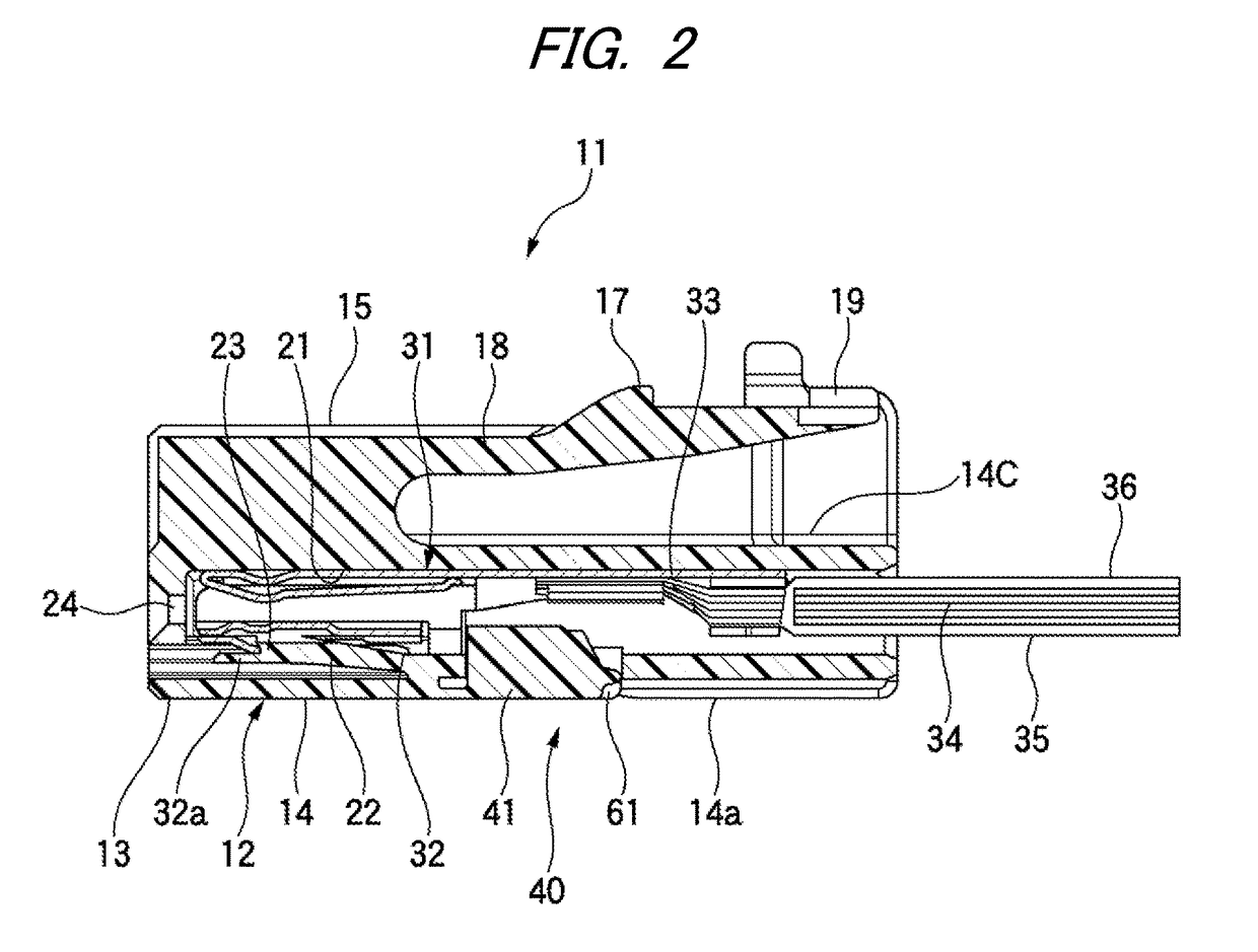 Connector having a retainer with outer surface flush with outer surface of the connector housing