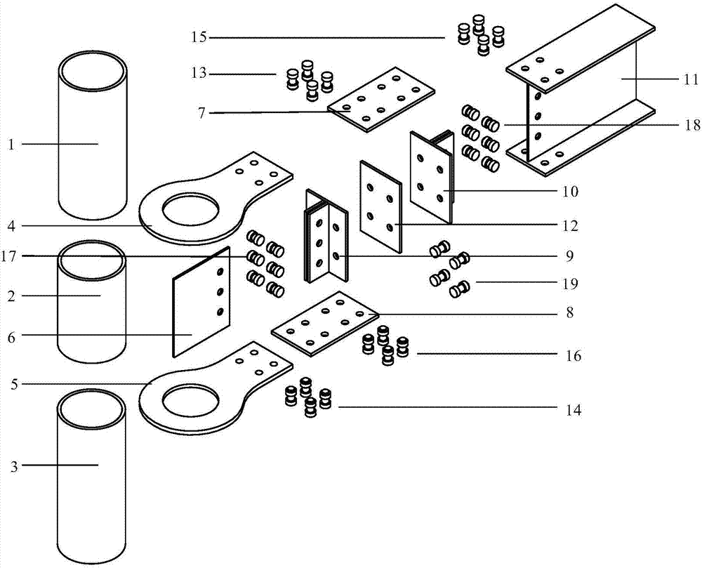 An assembled end plate connection node connection device with recoverable function