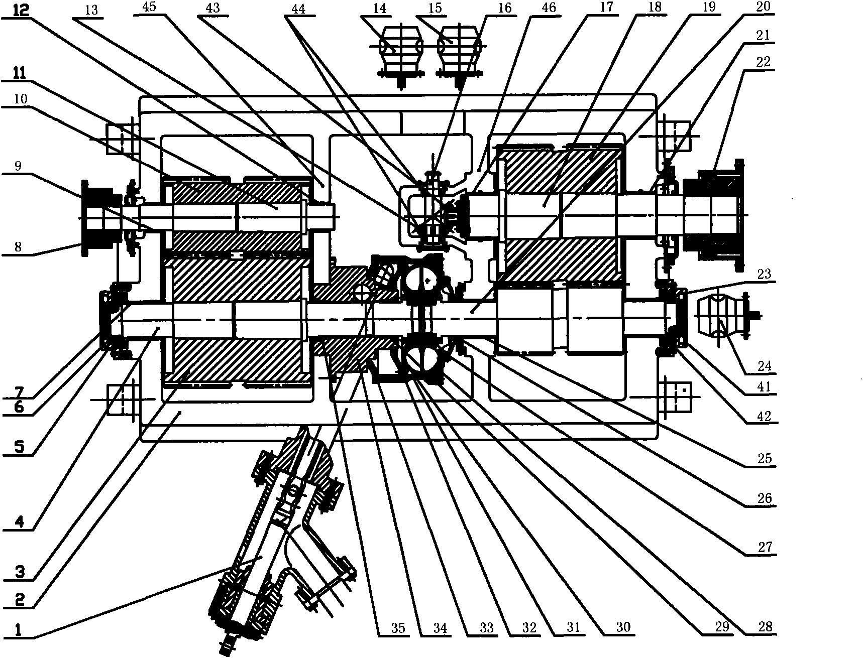 Speed-regulating hydraulic coupler transmission device of large-power composite gear capable of speeding up front and rear gear