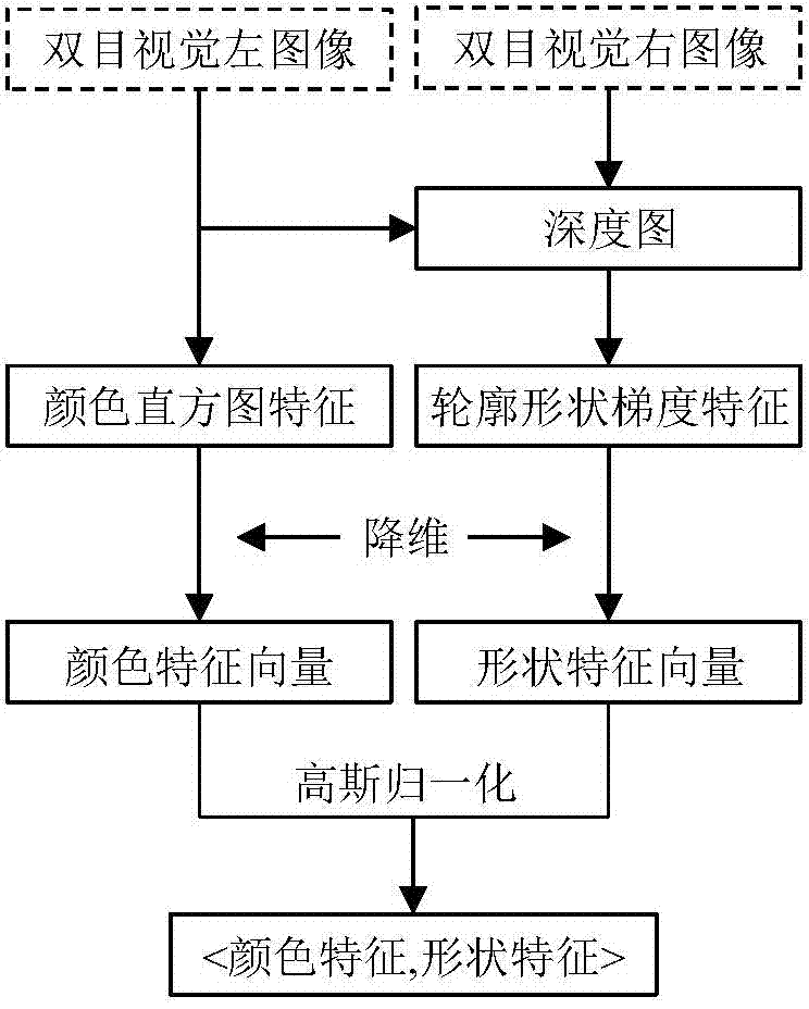 Binocular stereoscopic vision image feature extraction method combining shape and color