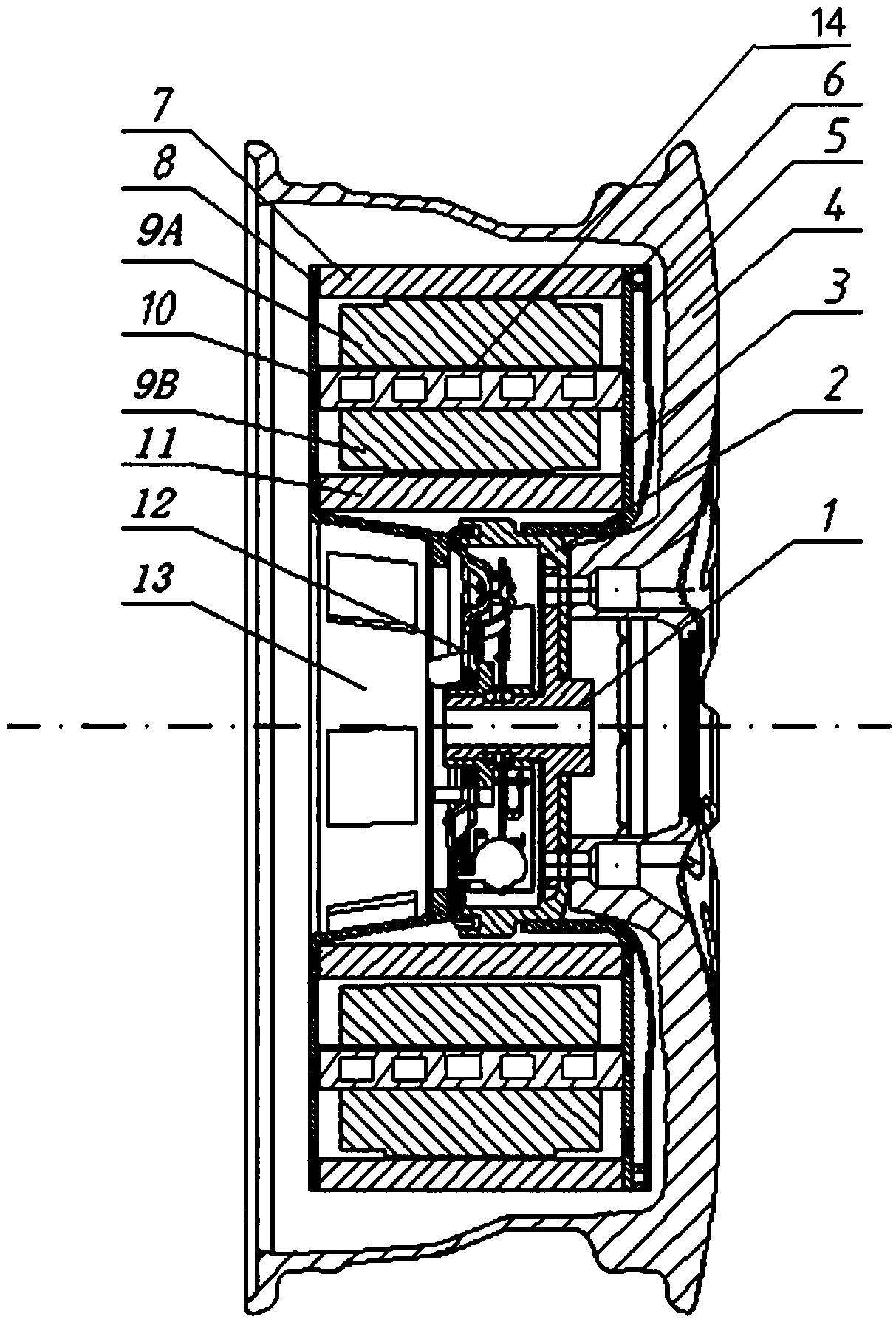 Hub motor driving system of double-rotor motor integrated drum brake