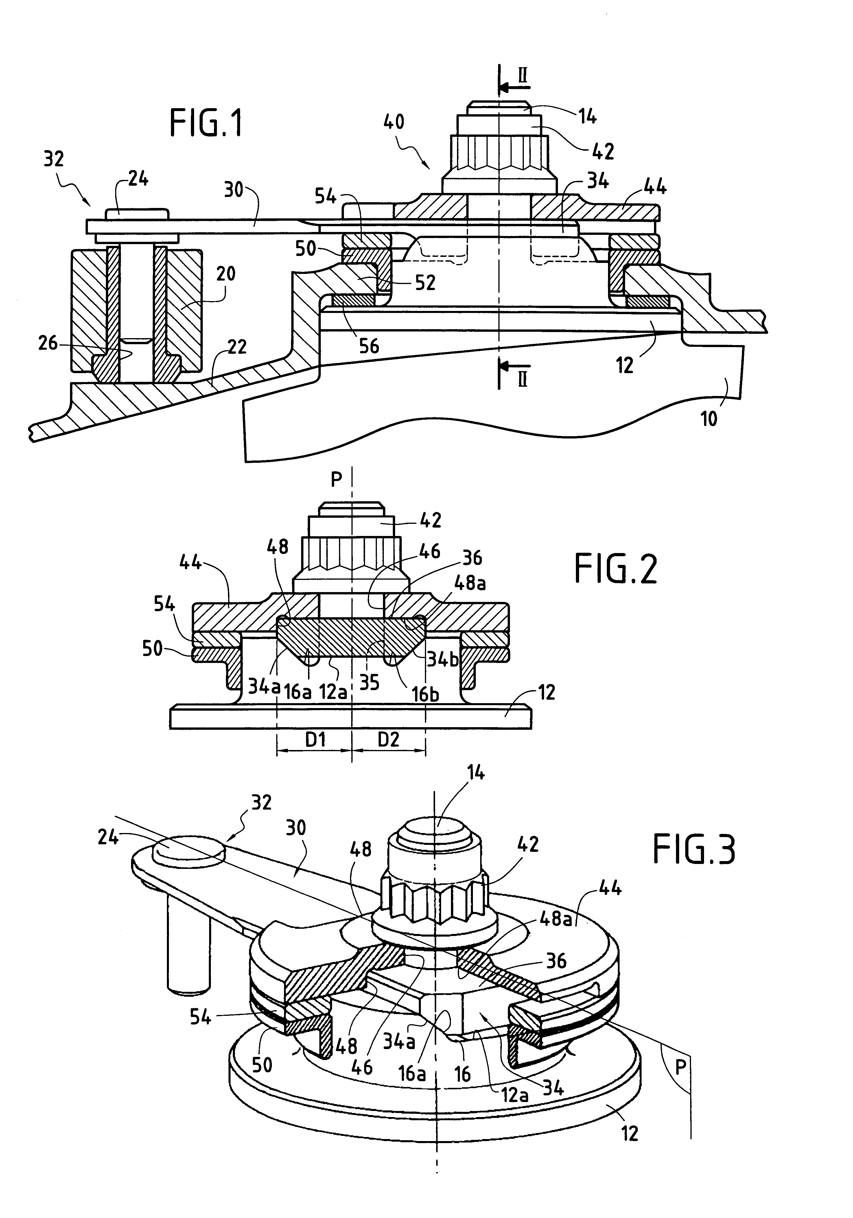 Device for controlling a variable-angle vane via a slack-free connection