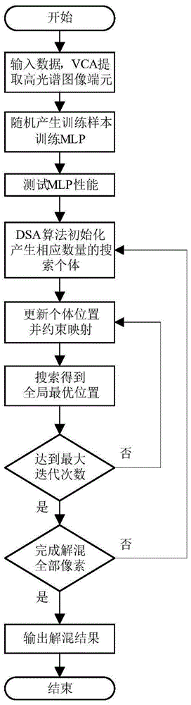 High-spectrum image nonlinear demixing method based on neural network and differential search