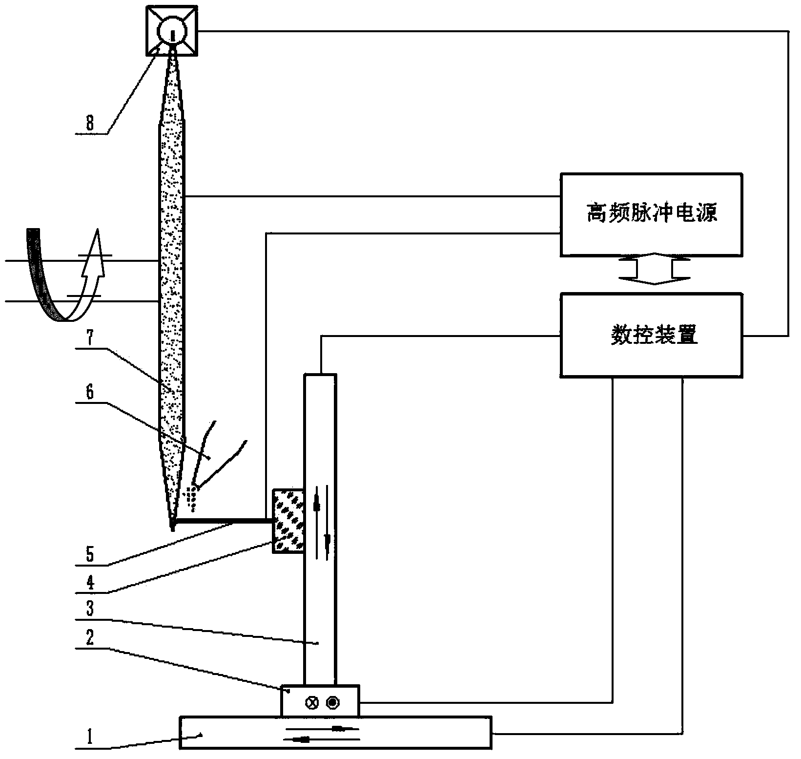 Electrospark trimming device for metal binding agent superabrasive formed grinding wheel for sawtooth processing