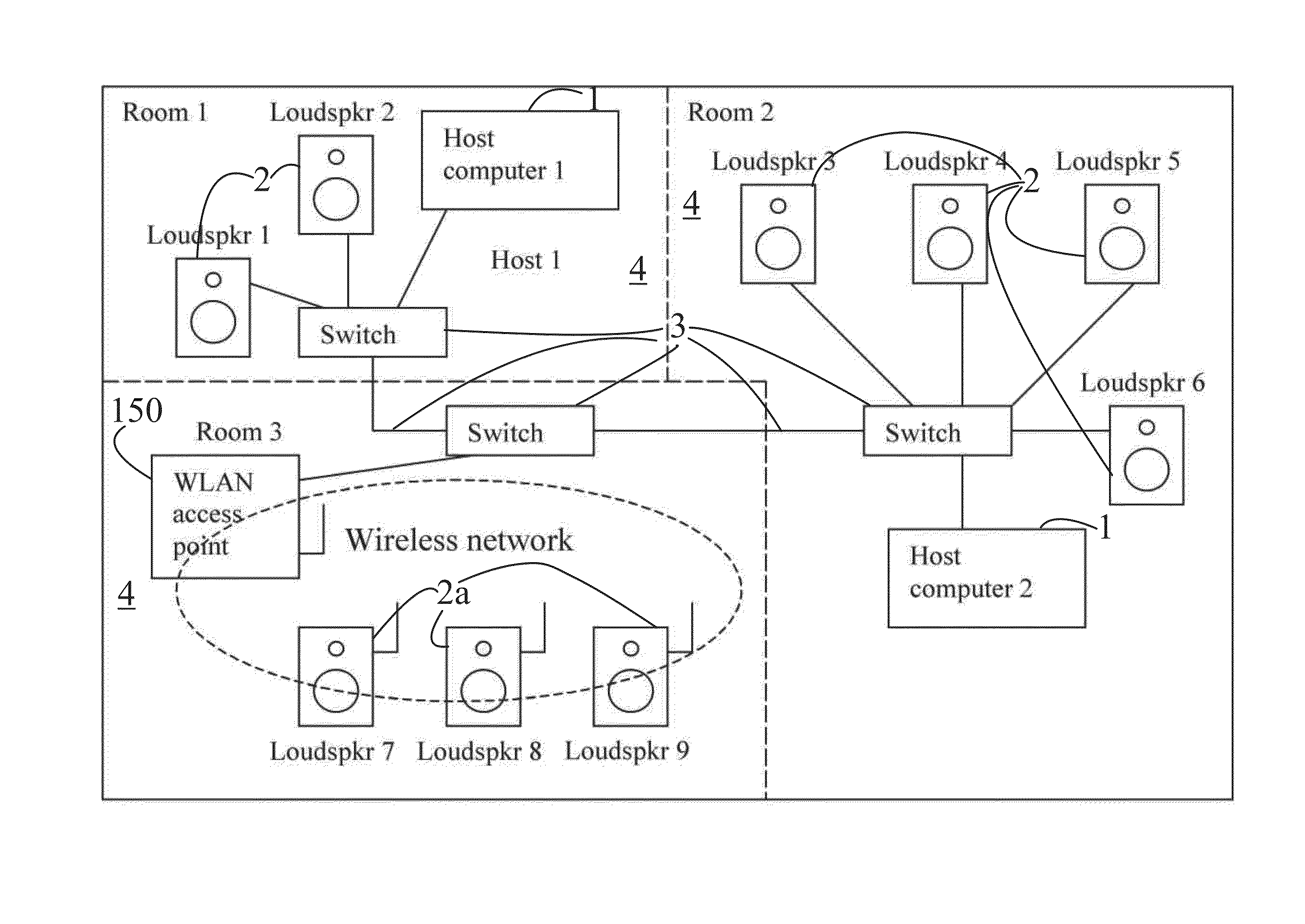 Data transfer method and system for loudspeakers in a digital sound reproduction system