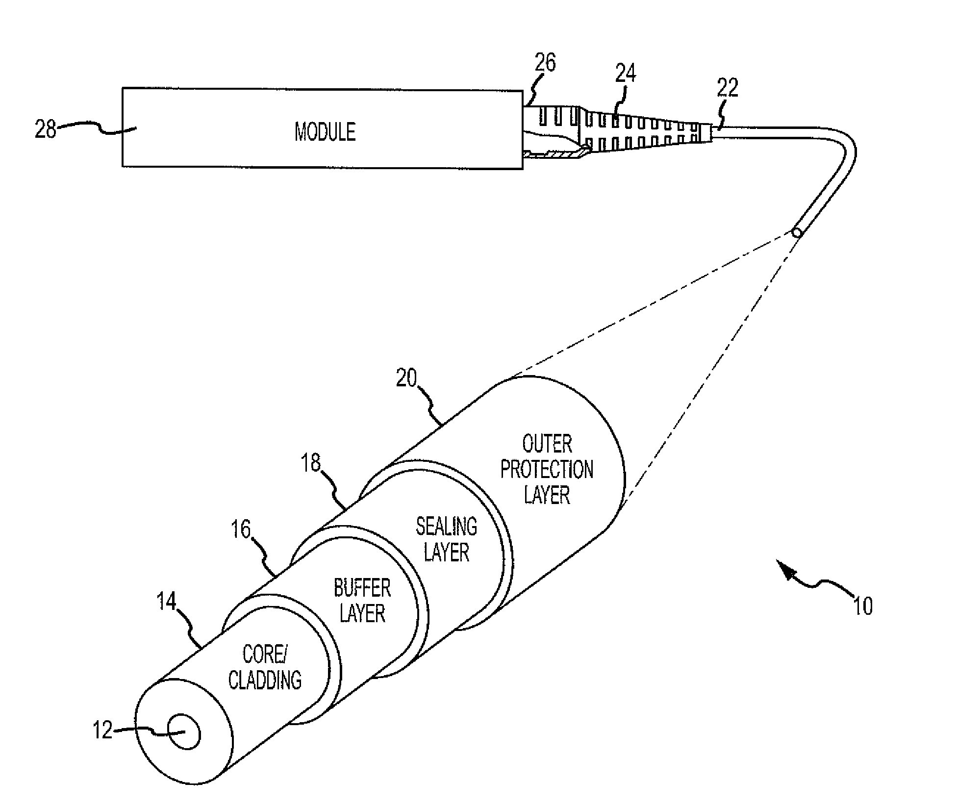 Self healing optical fiber cable assembly and method of making the same