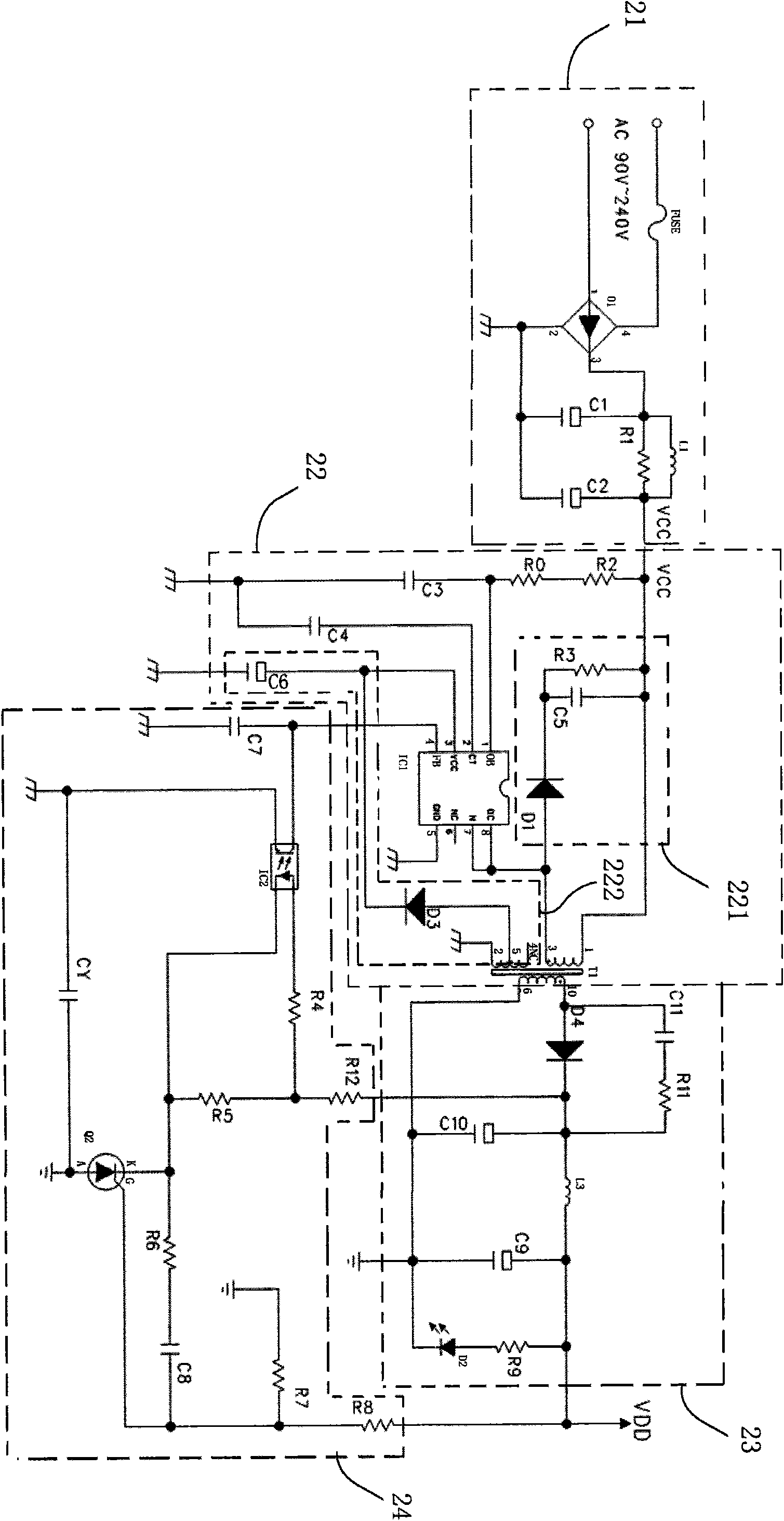 Alternating current power supply electronic clock with power saving structure