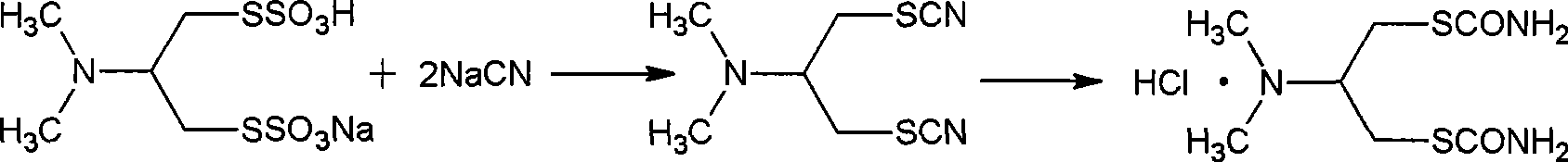 Preparation method of cartap hydrochloride intermediate, i.e., 2-N, N-dimethyl-1, 3-dithio-cyano propane