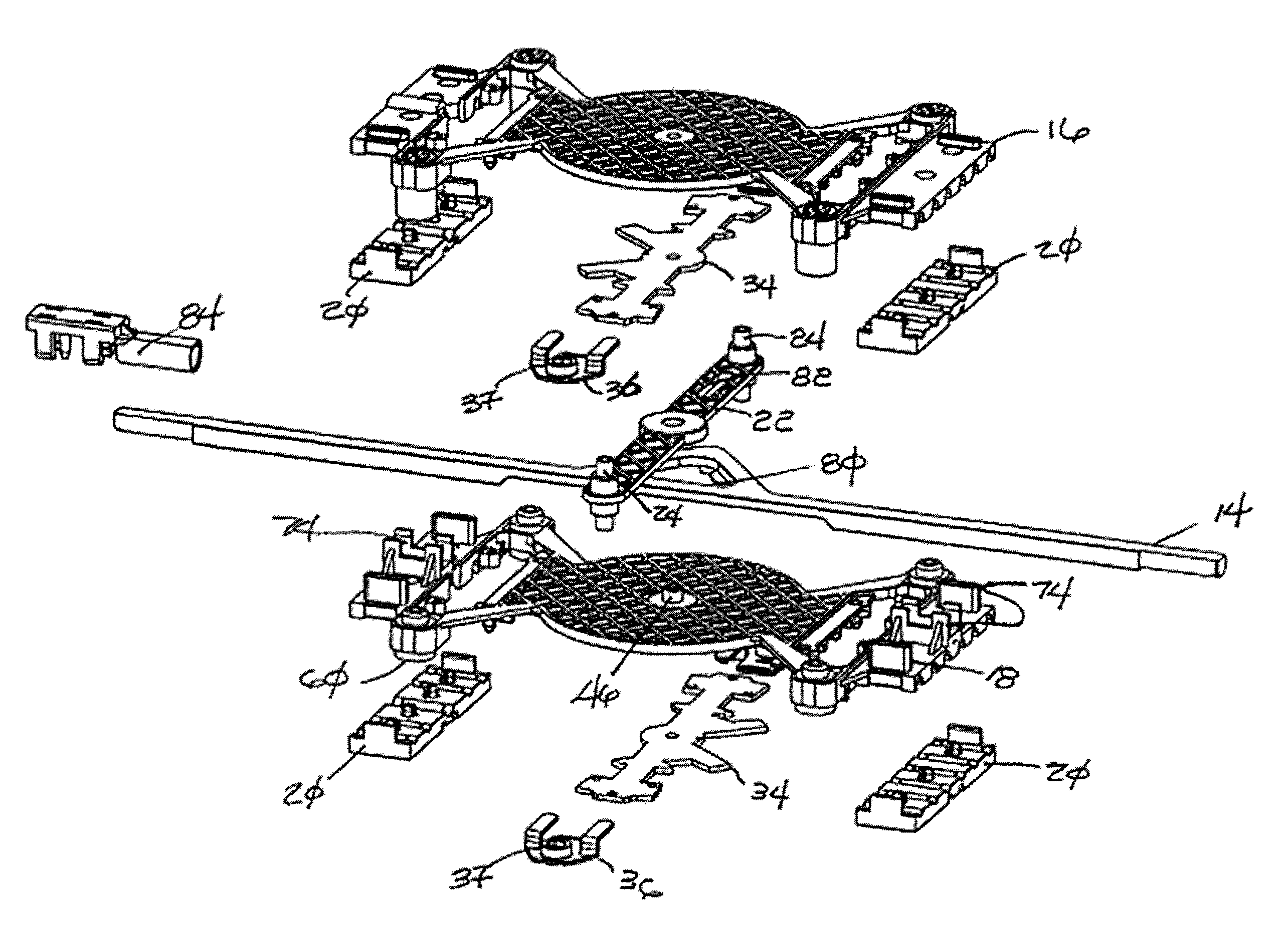 Plural phase shifter assembly having wiper PCBs movable by a pivot arm/throw arm assembly