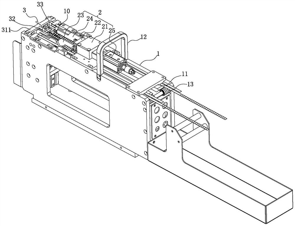 A horizontal feeding device for a sticking and inserting machine