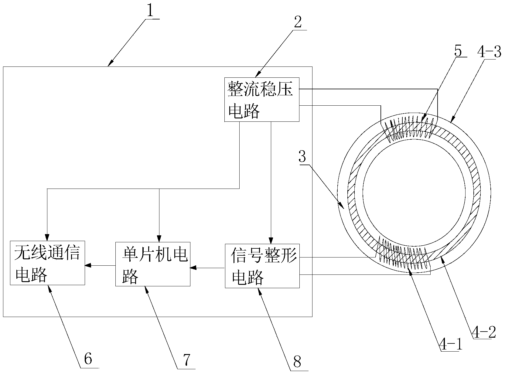 Wireless communication clamp alternating current ammeter without power supply