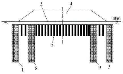 Novel long and short pile foundation treatment structure of collapsible loess area and construction method