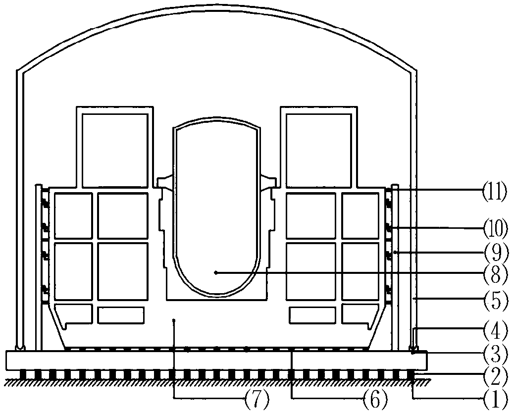 Three-dimensional vibration isolation structure for small nuclear reactor