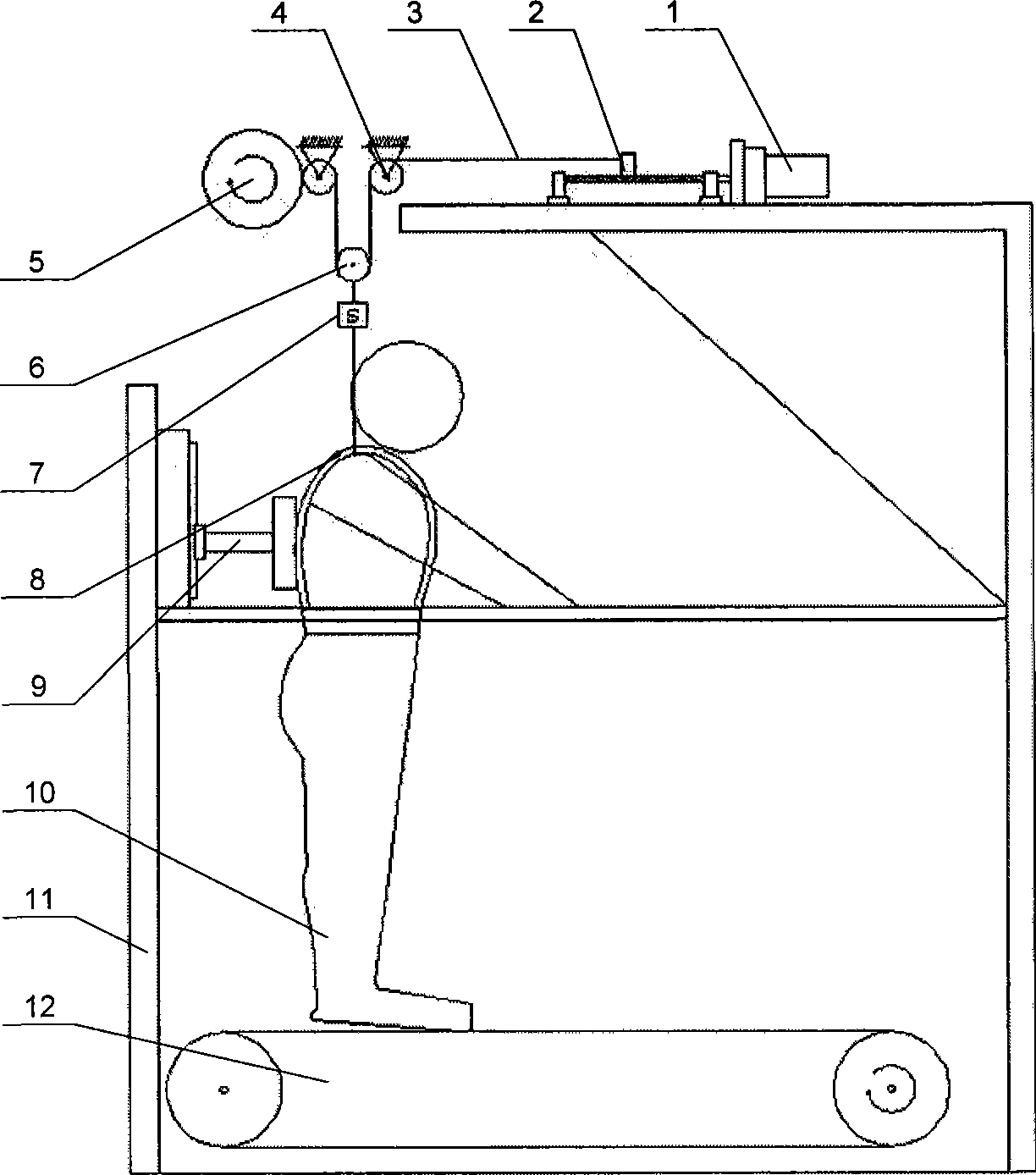 Active partial body weight support treadmill training device and active partial body weight support treadmill training method