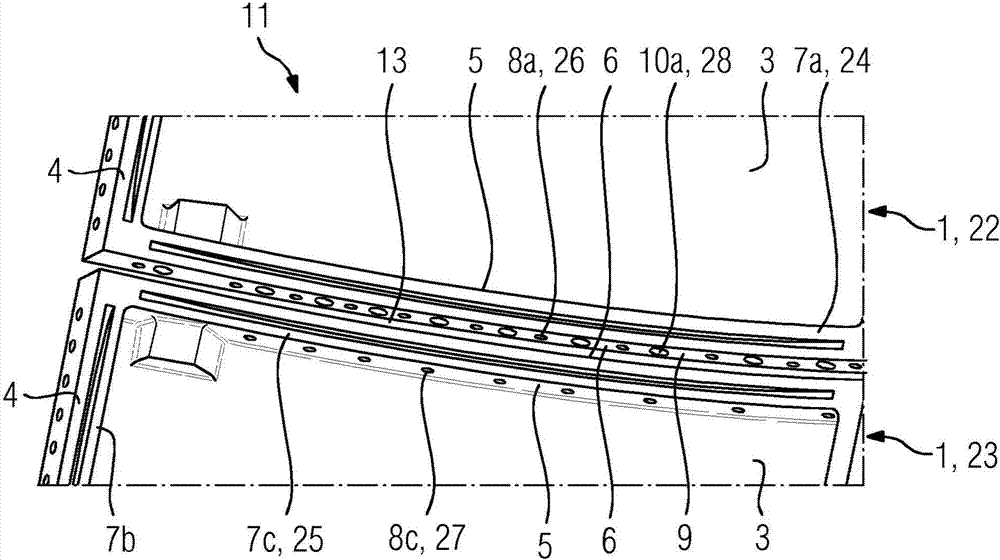 Side-coated heat shield element with impingement cooling at exposed surfaces