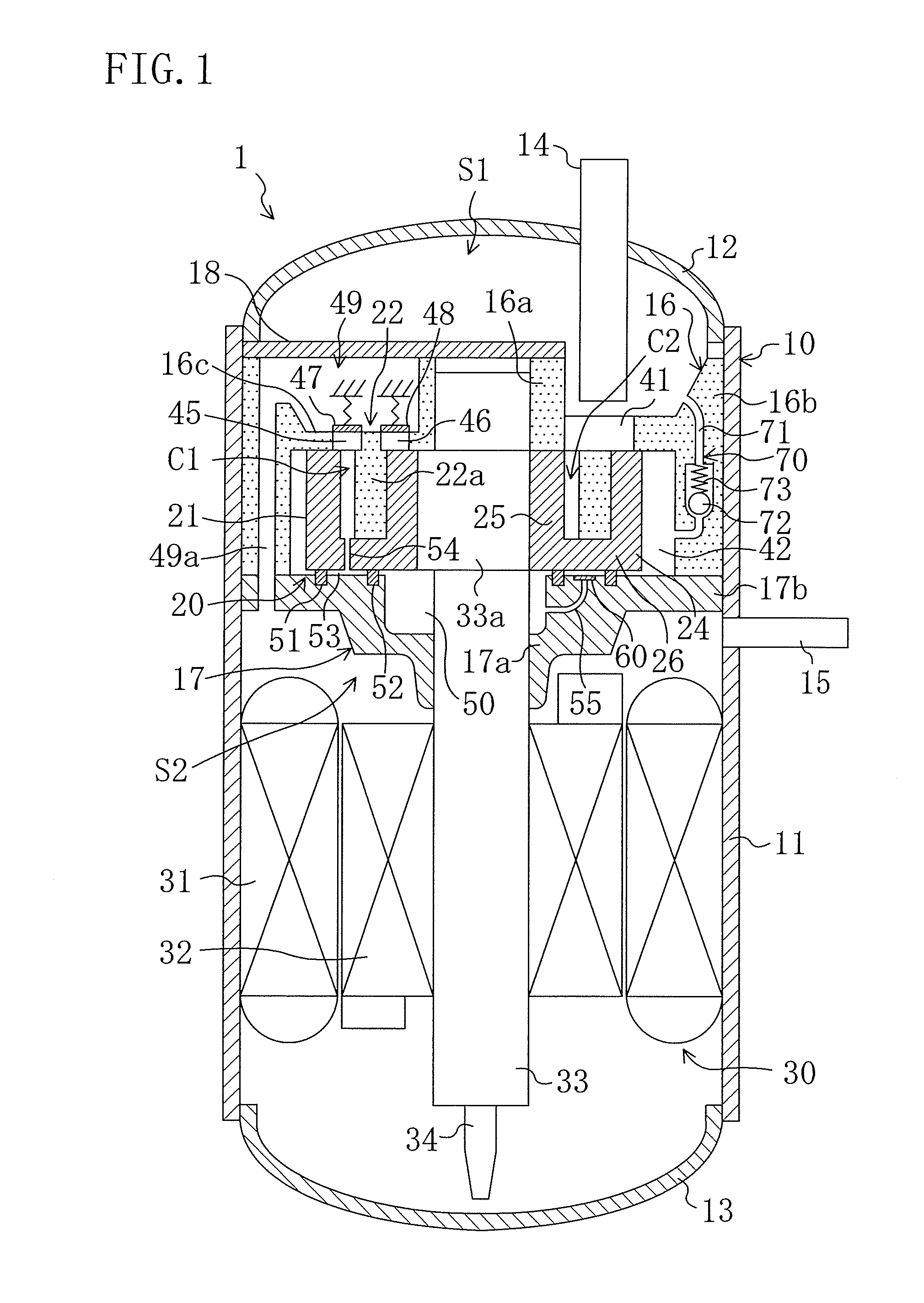 Fluid machinery having annular back pressure space communicating with oil passage