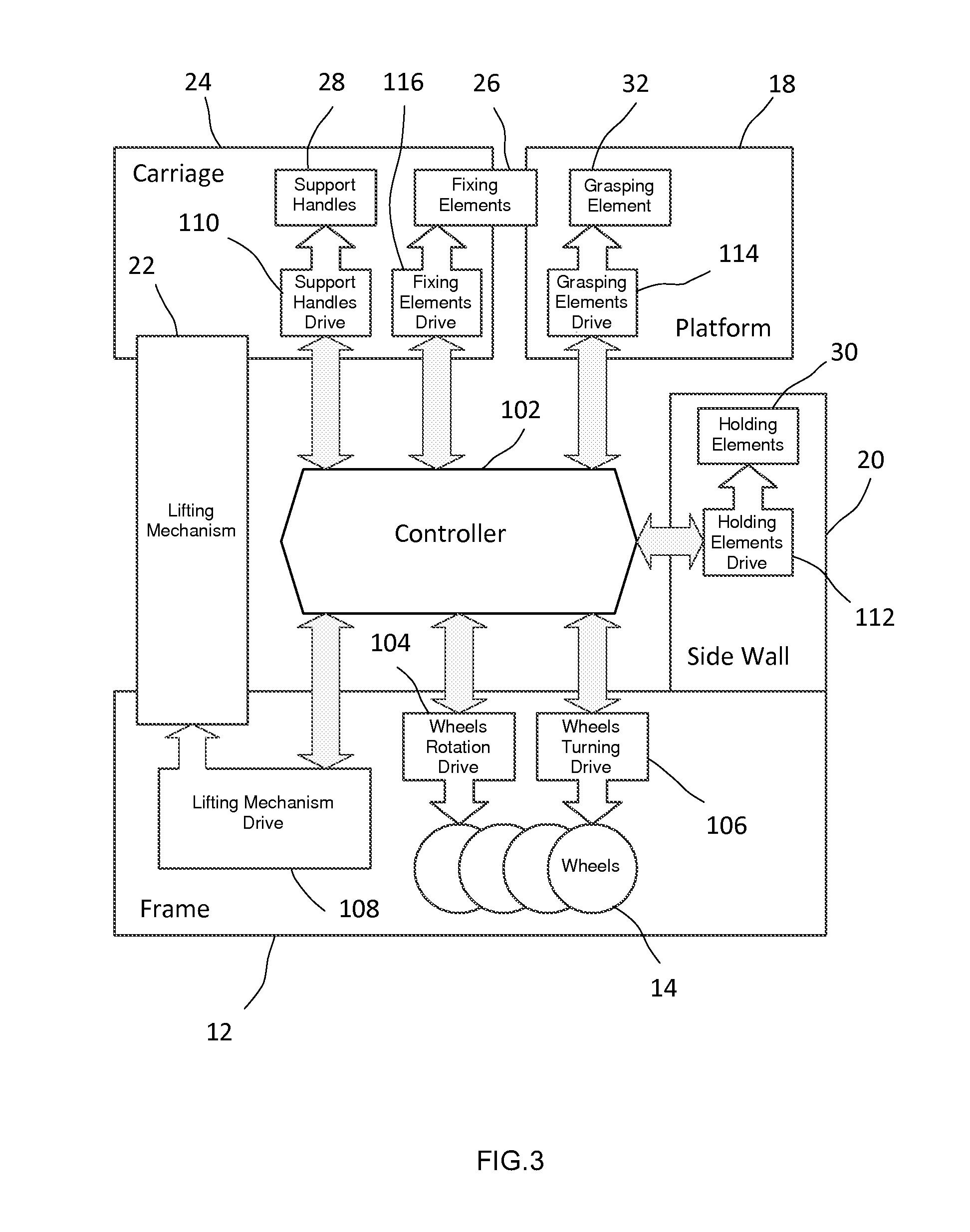 Self-lifting robotic device with movable carriages