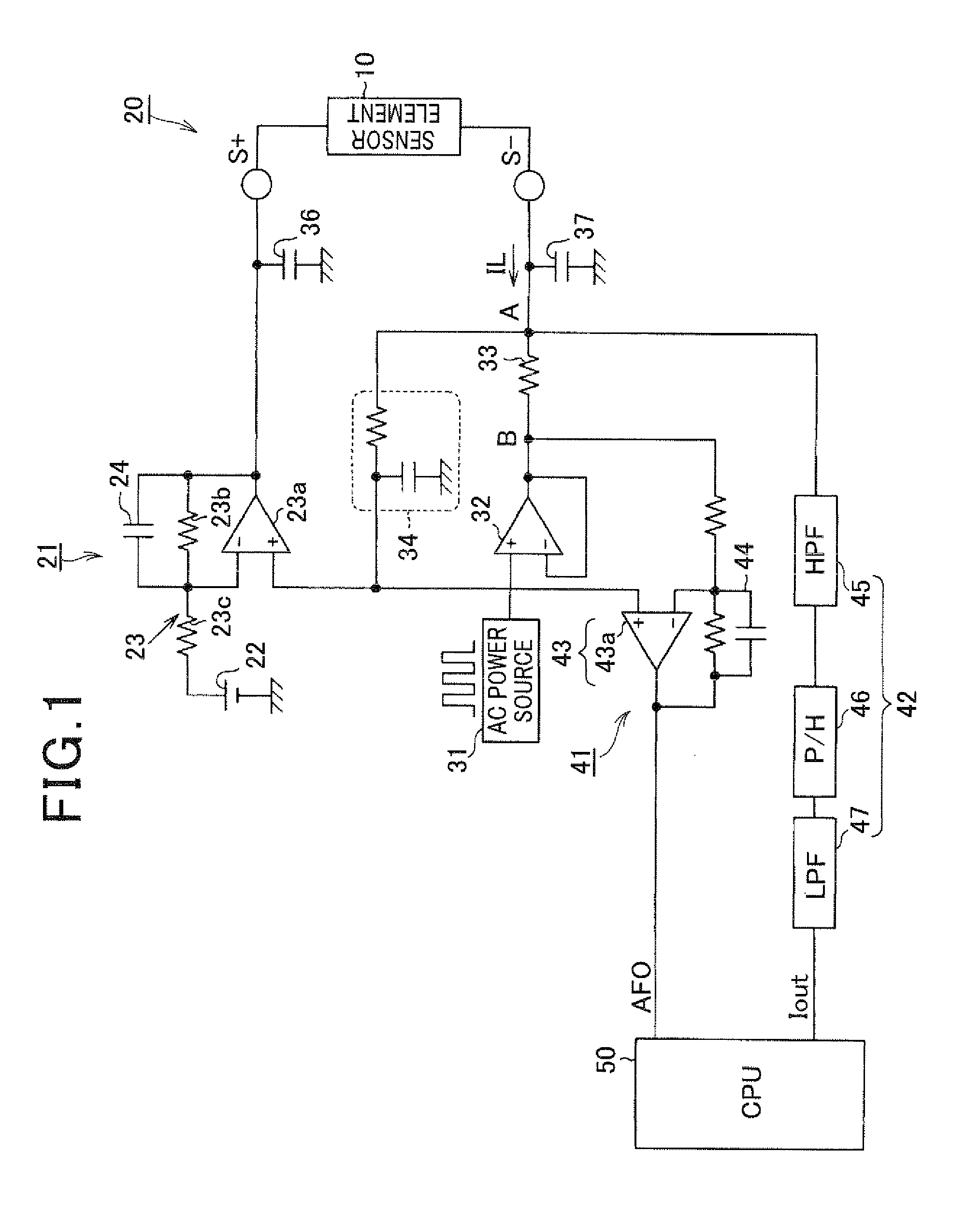 Detection device for detecting impedance of sensor element in gas sensor and sensor unit equipped with detection device