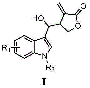 Indole compounds containing alpha-methylene-gamma-butyrolactone structures, preparation method and application thereof