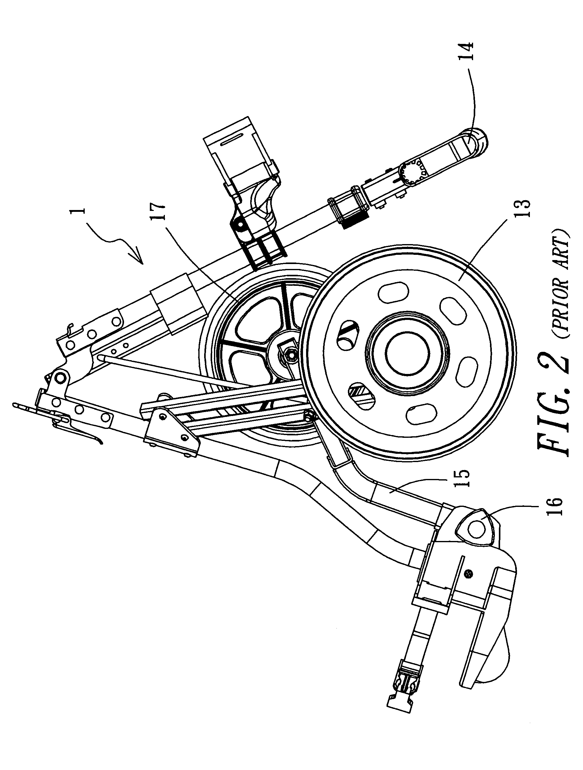 Third wheel collapsing device for a golf club cart