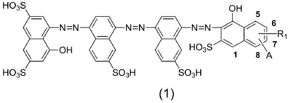 Tetrakis-azo compound for black colors, dye composition including same, and dyeing method using same