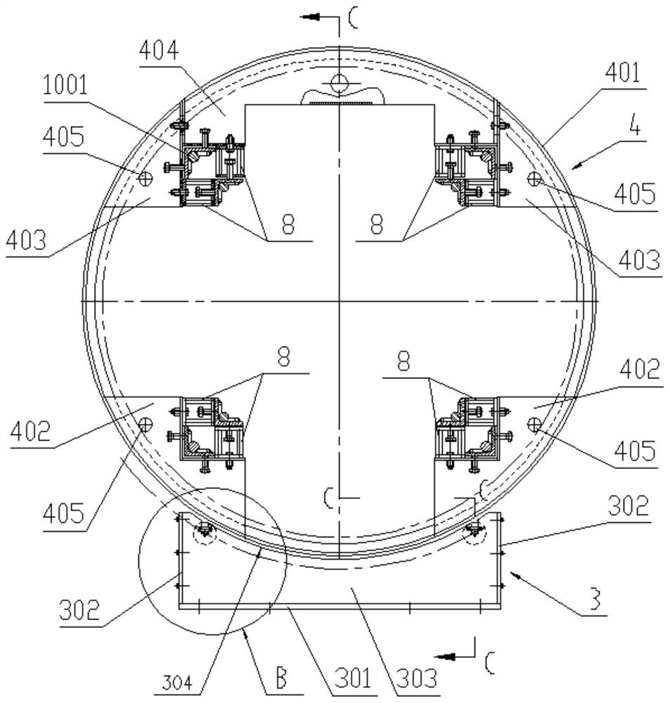 Spin welding device for preventing middle part of tower crane base section from drooping during welding