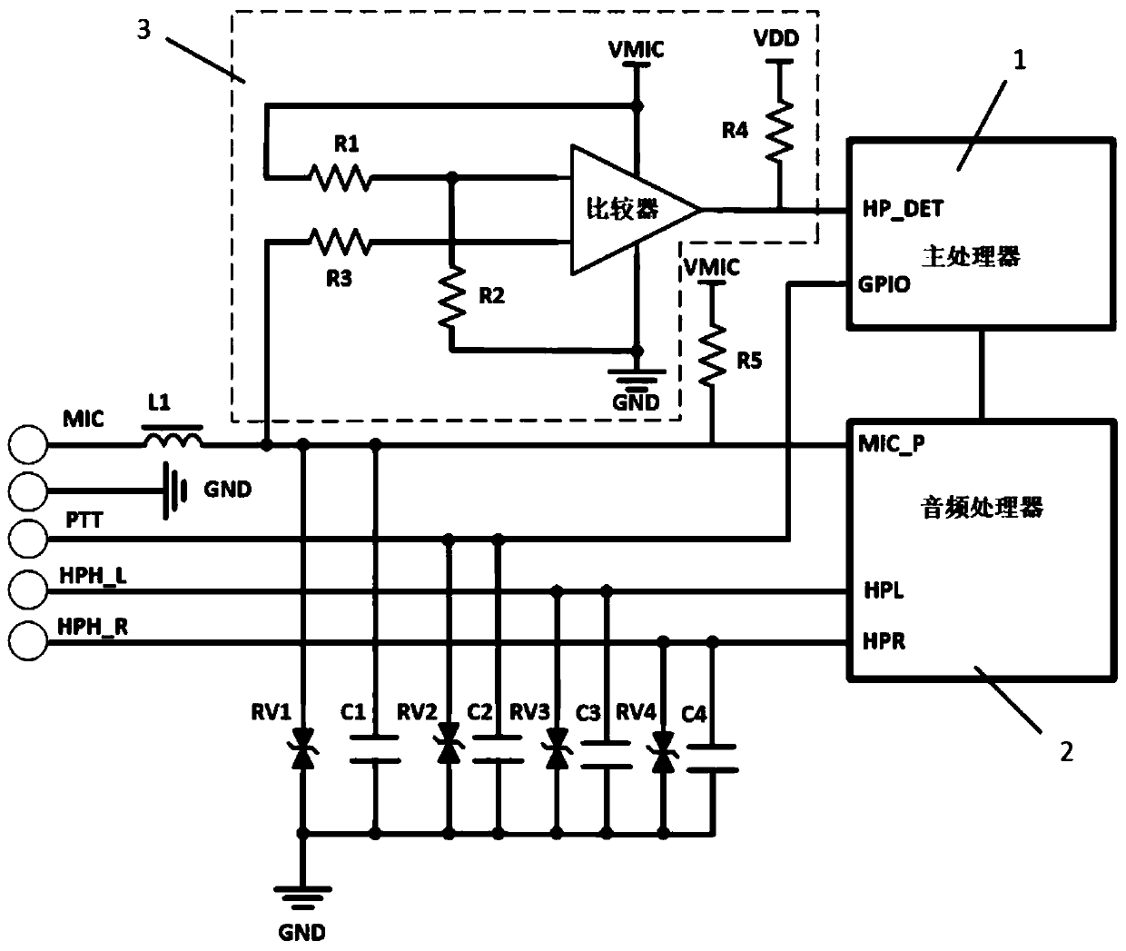 Earphone in-place detection circuit and detection method