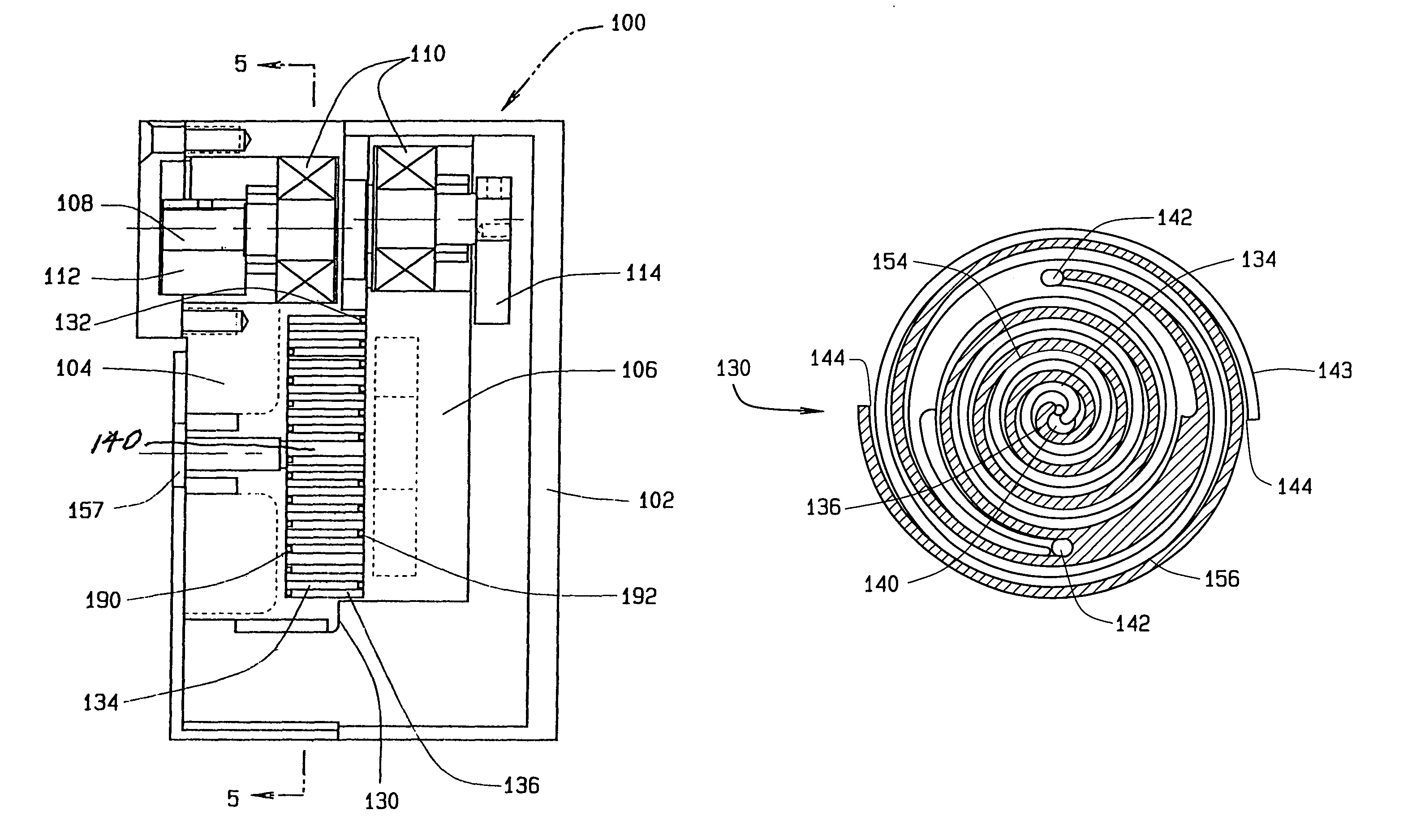 Scroll type device including compressor and expander functions in a single scroll plate pair