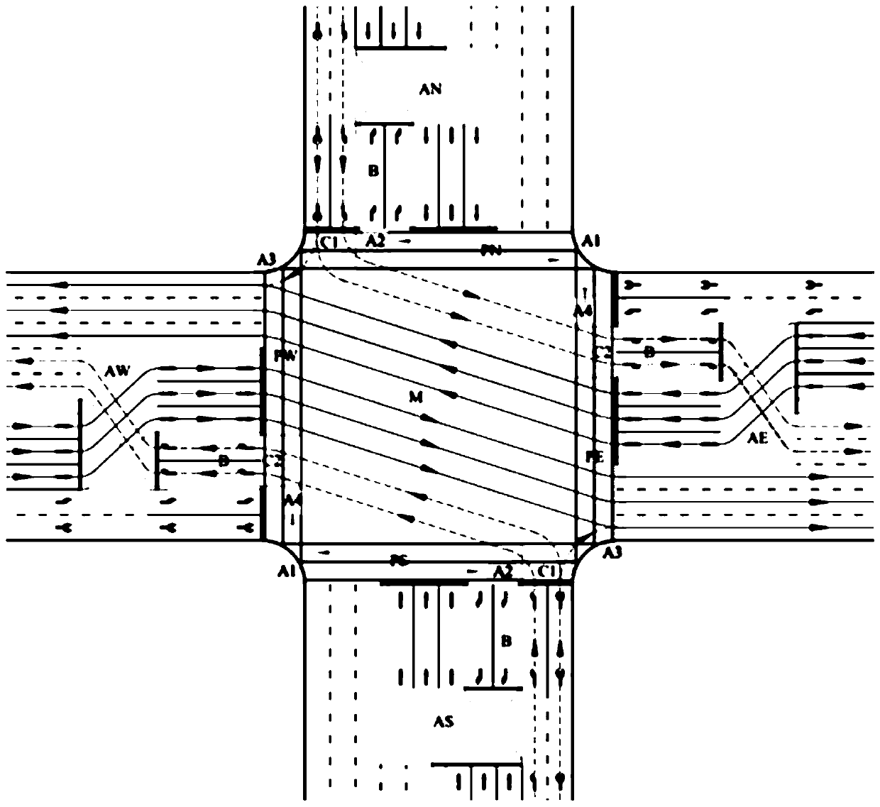 Collision-free pedestrian signal time assignment method of two-phase intersection