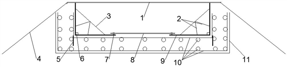 One-time pouring system for U-shaped bottom plate of cable trench and construction method of one-time pouring system