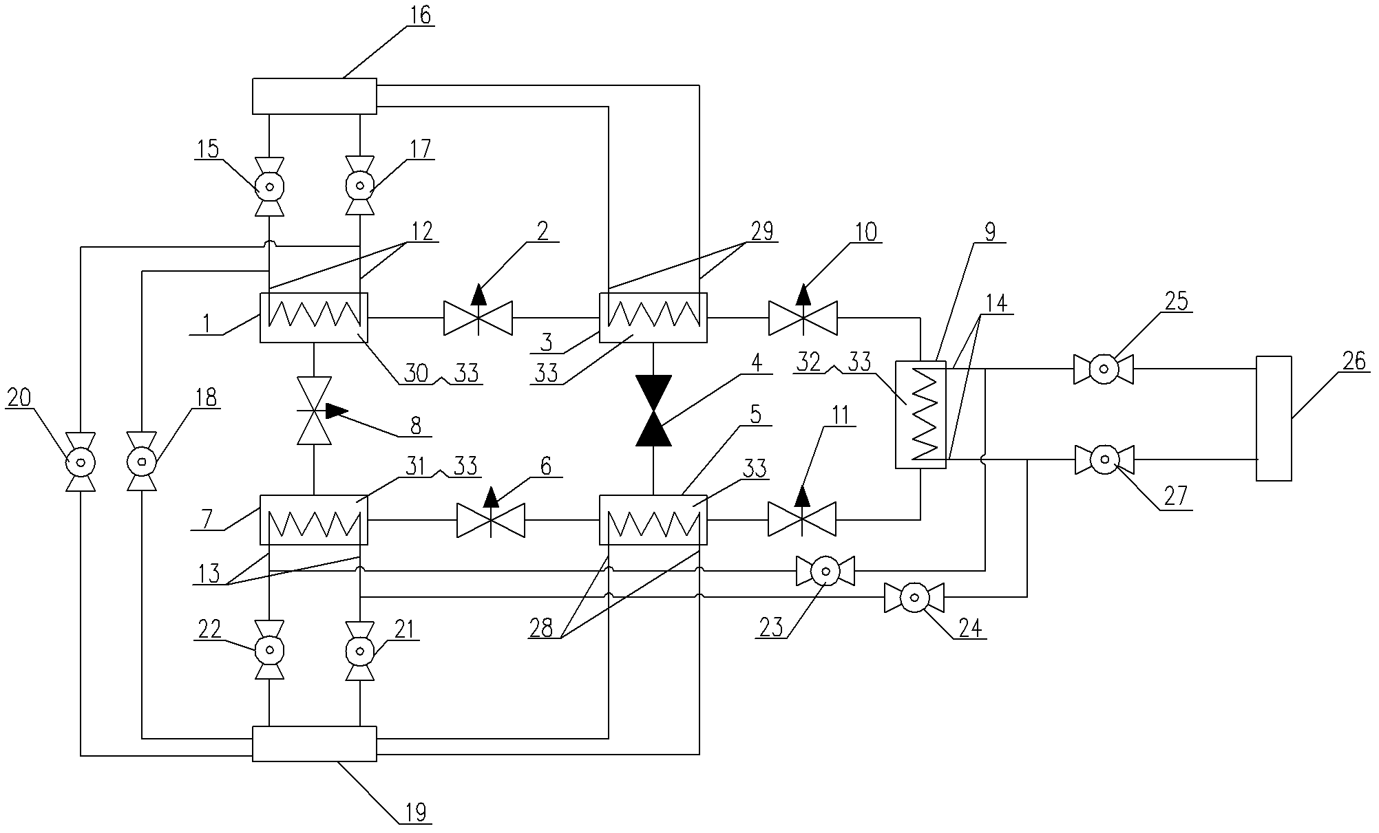 Triple-effect adsorption, refrigeration and circulation system