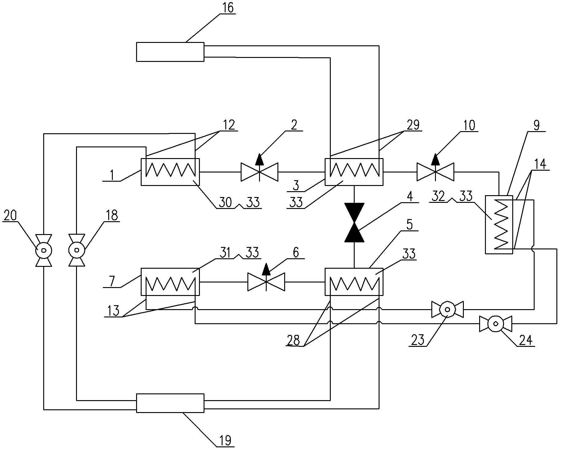 Triple-effect adsorption, refrigeration and circulation system